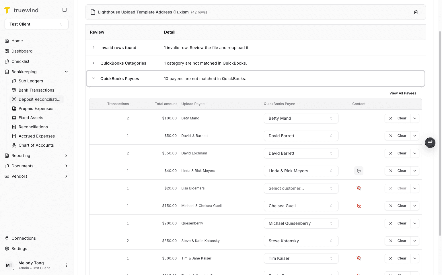 Screenshot showing payee contact details