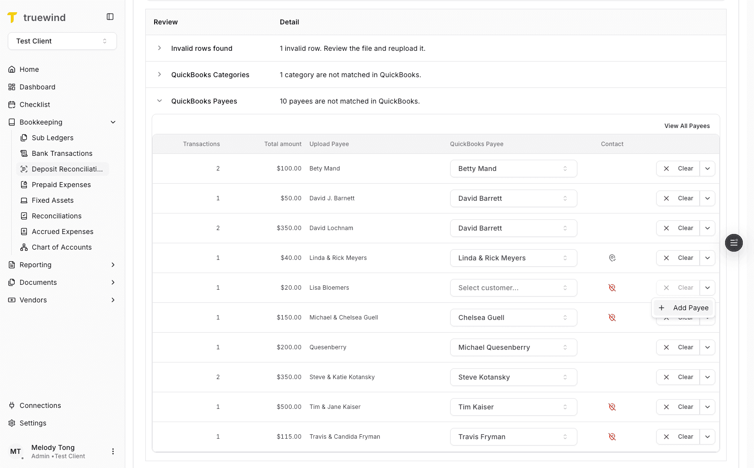 Screenshot showing the Add Payee option
