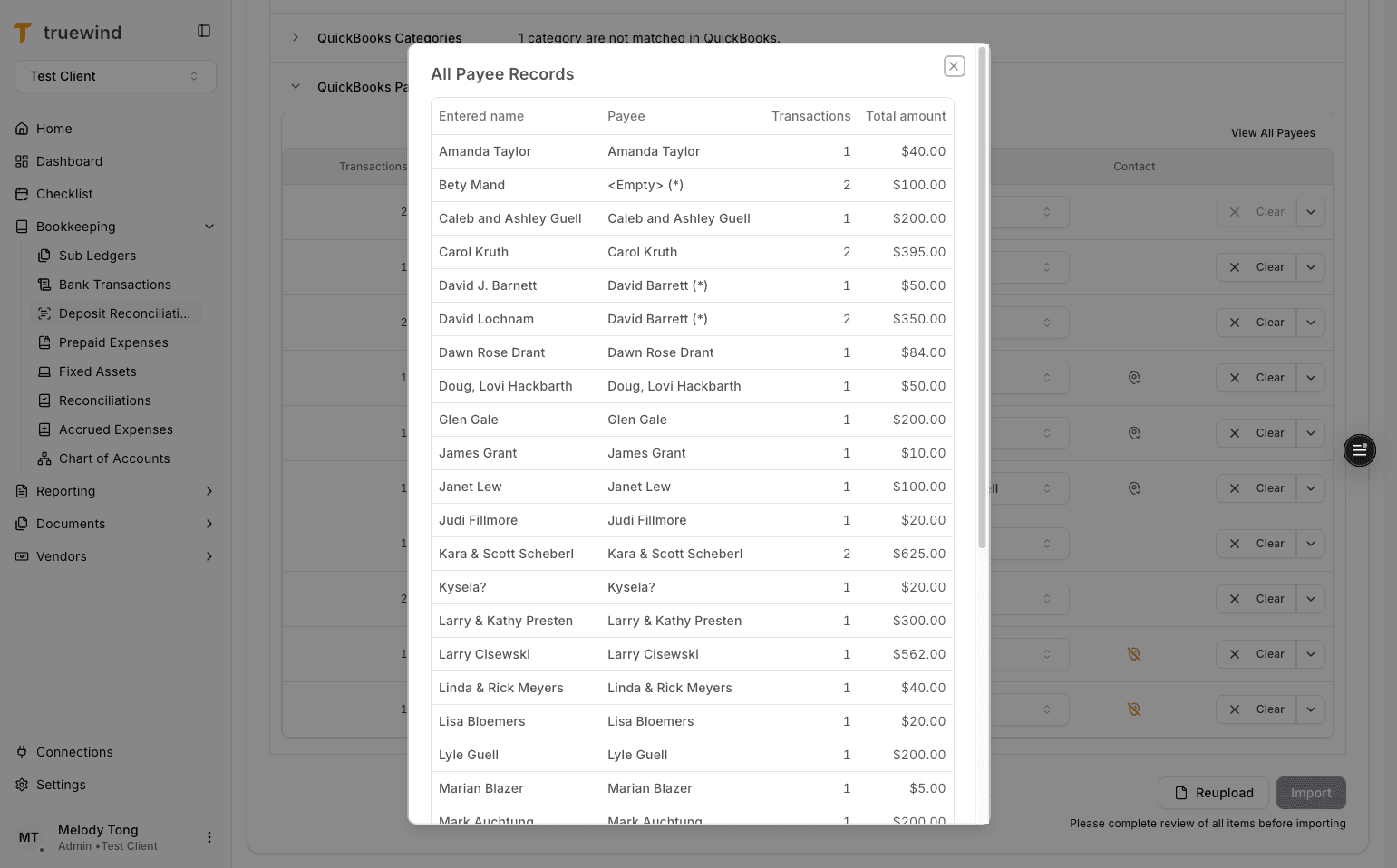 Screenshot showing all payee records