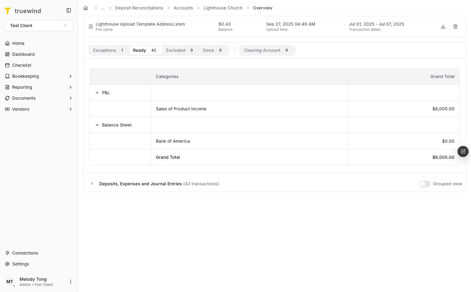 Screenshot showing general-ledger account totals