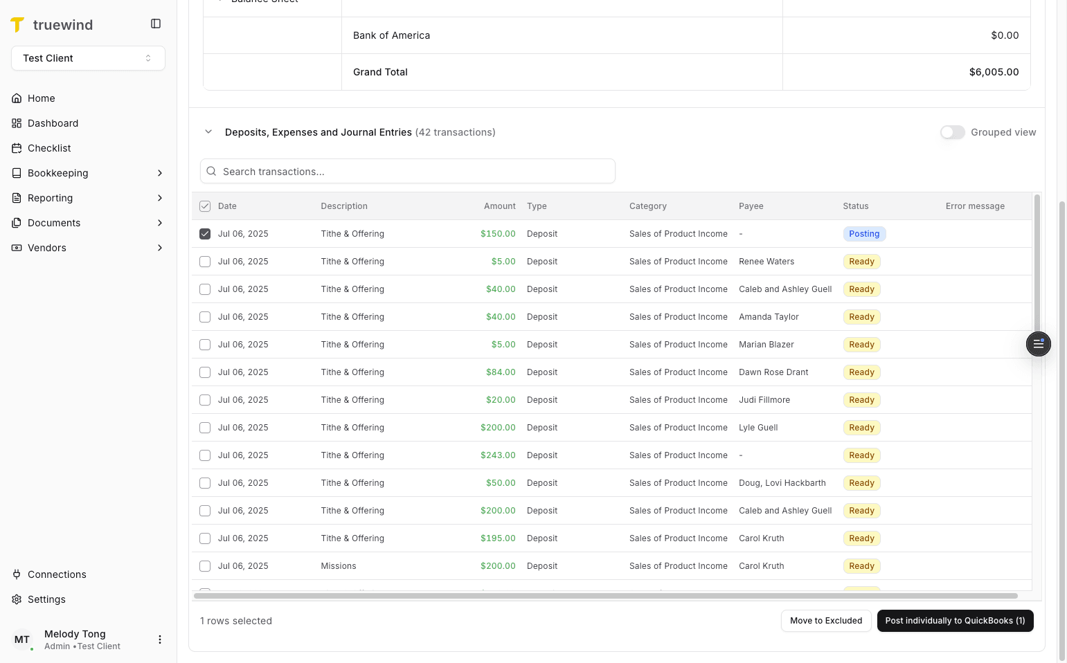 Screenshot showing the Posted status