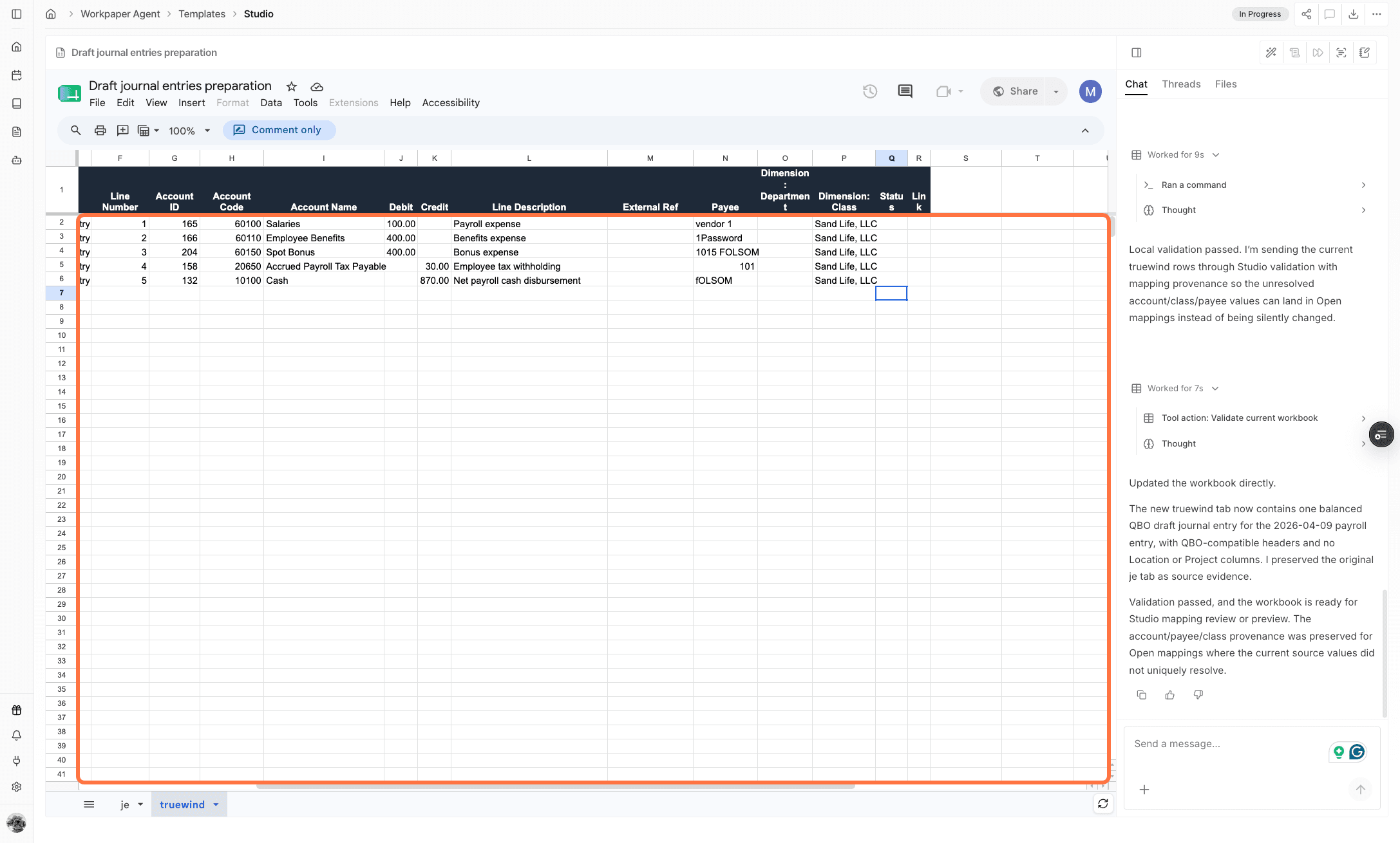 Screenshot showing the workbook after returning from mapping review