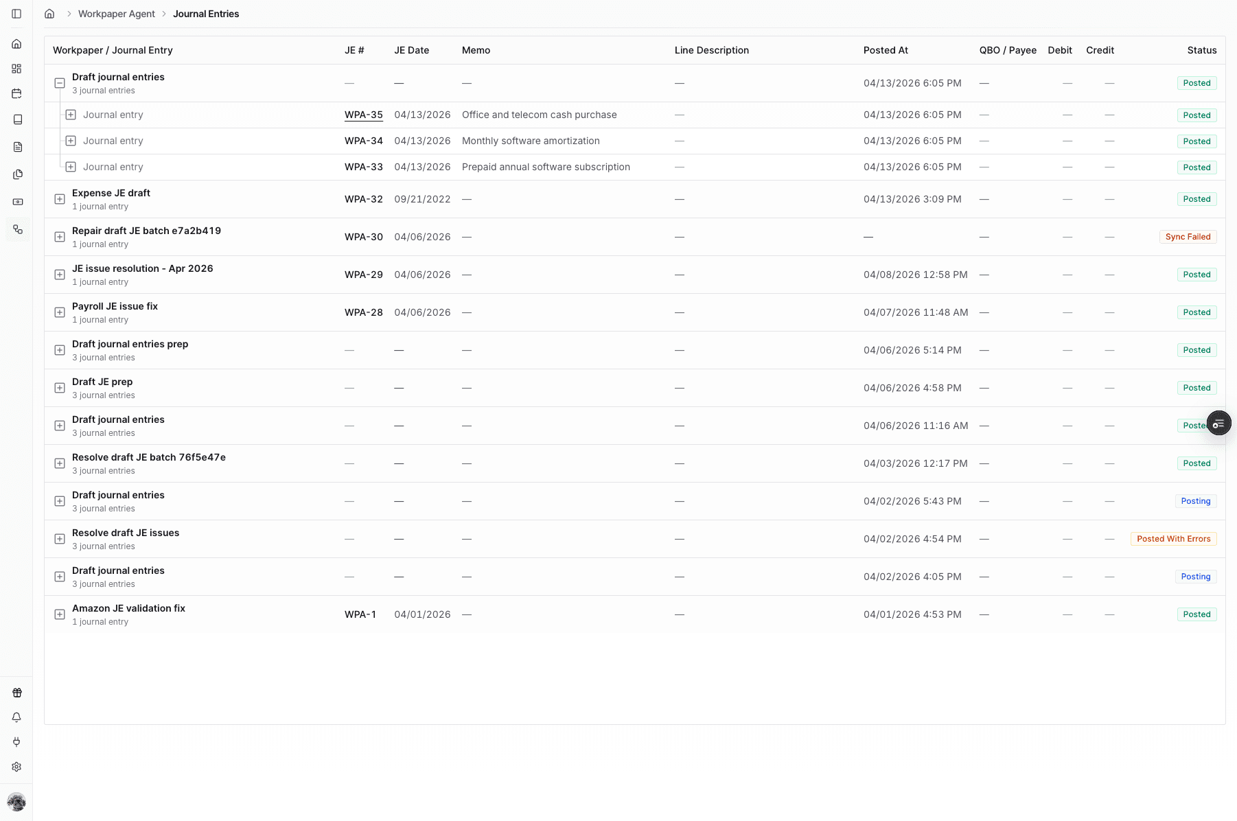 Screenshot showing selection of a specific draft journal entry for review
