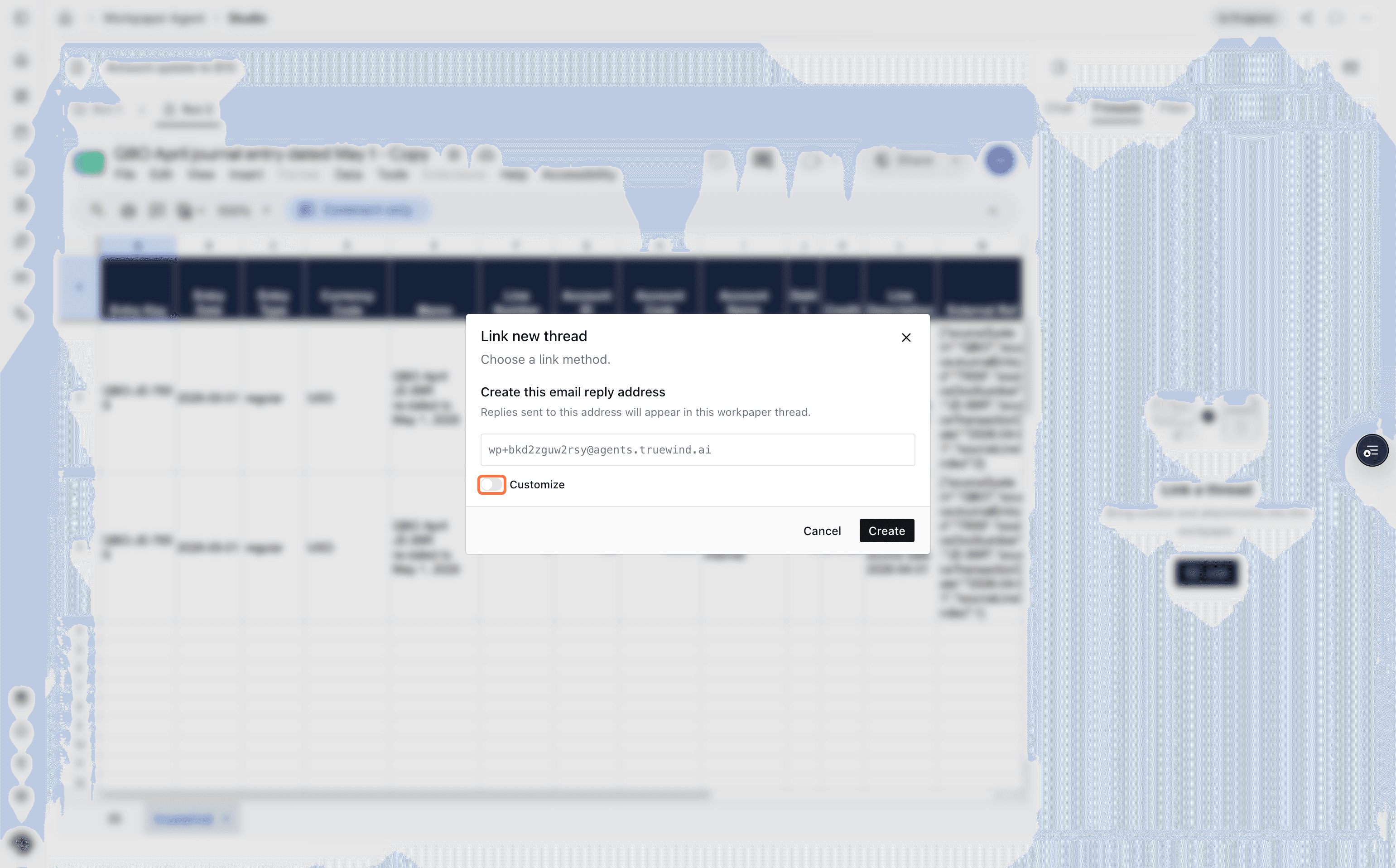 Screenshot showing the Customize option for the email address