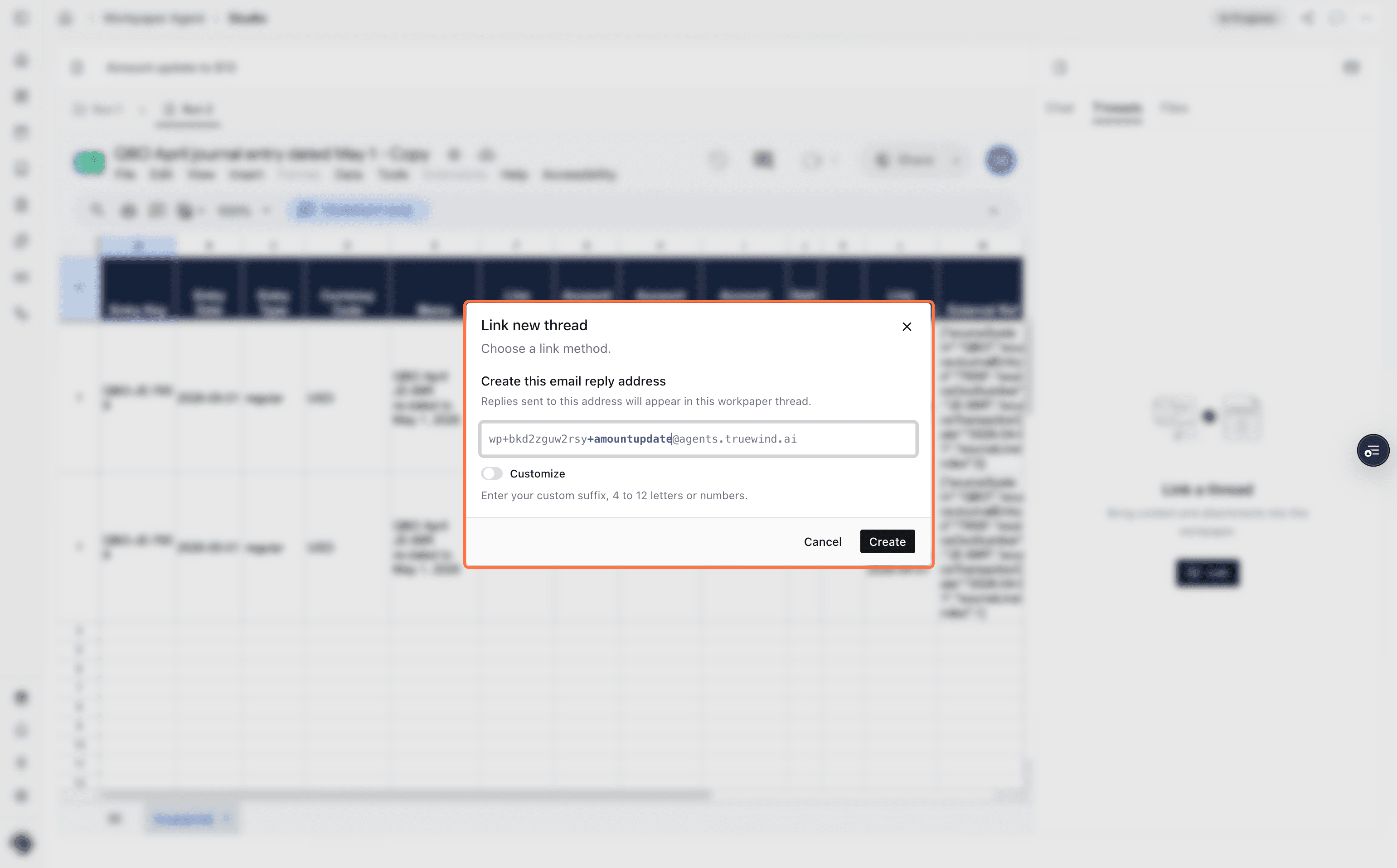 Screenshot showing the generated email address field