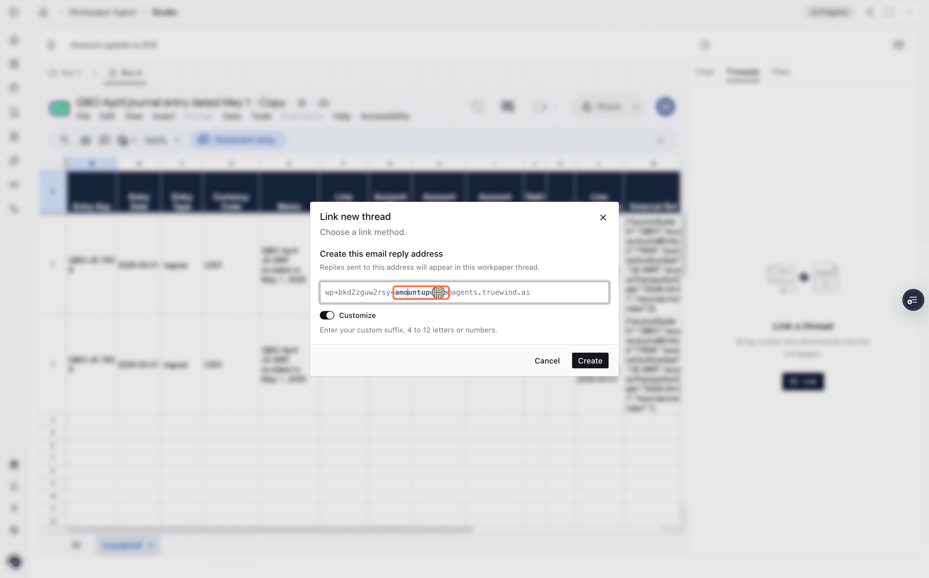 Screenshot showing the custom suffix field for the email address