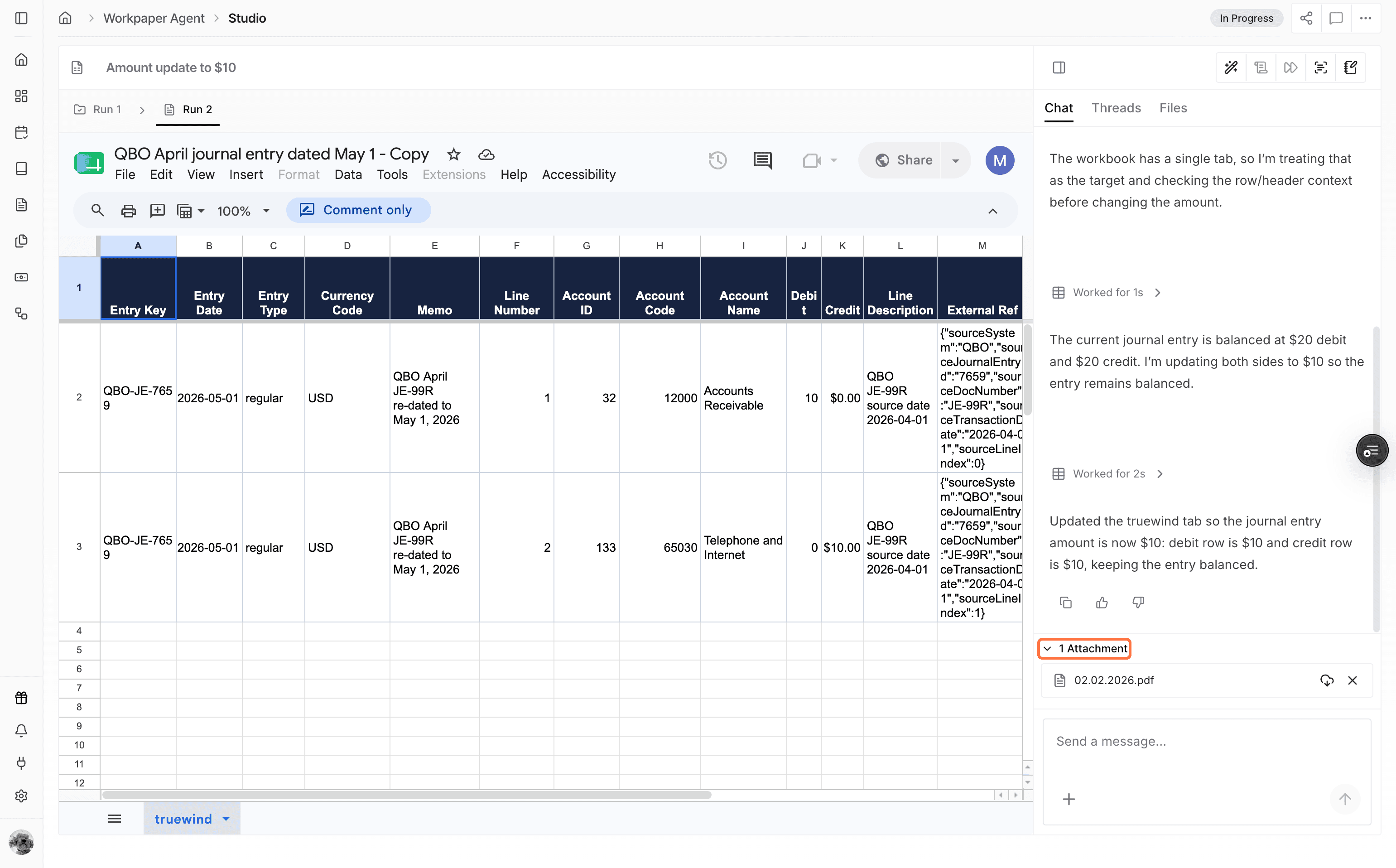 Screenshot showing an email attachment added to Chat context