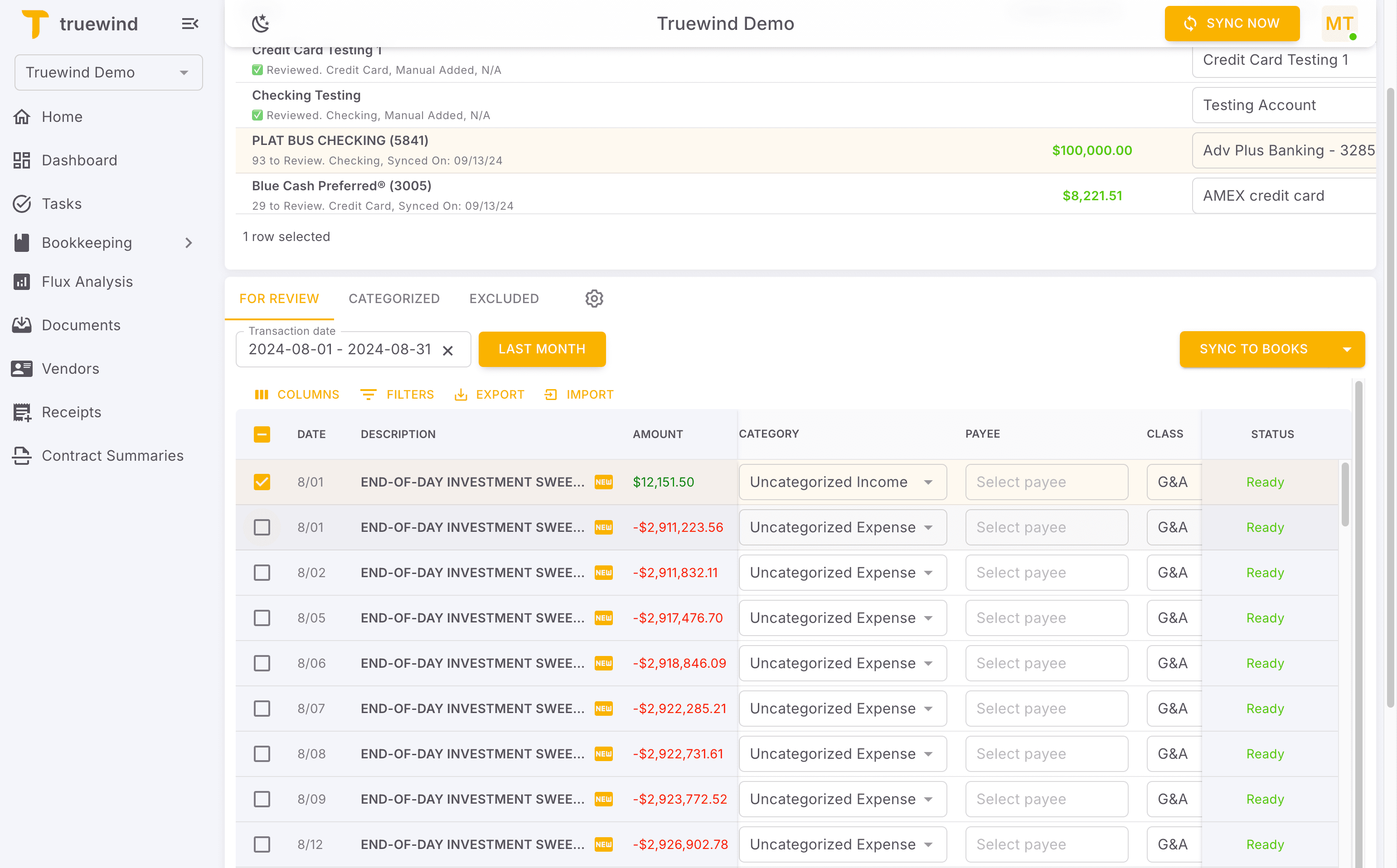 Screenshot showing Check Unselect row