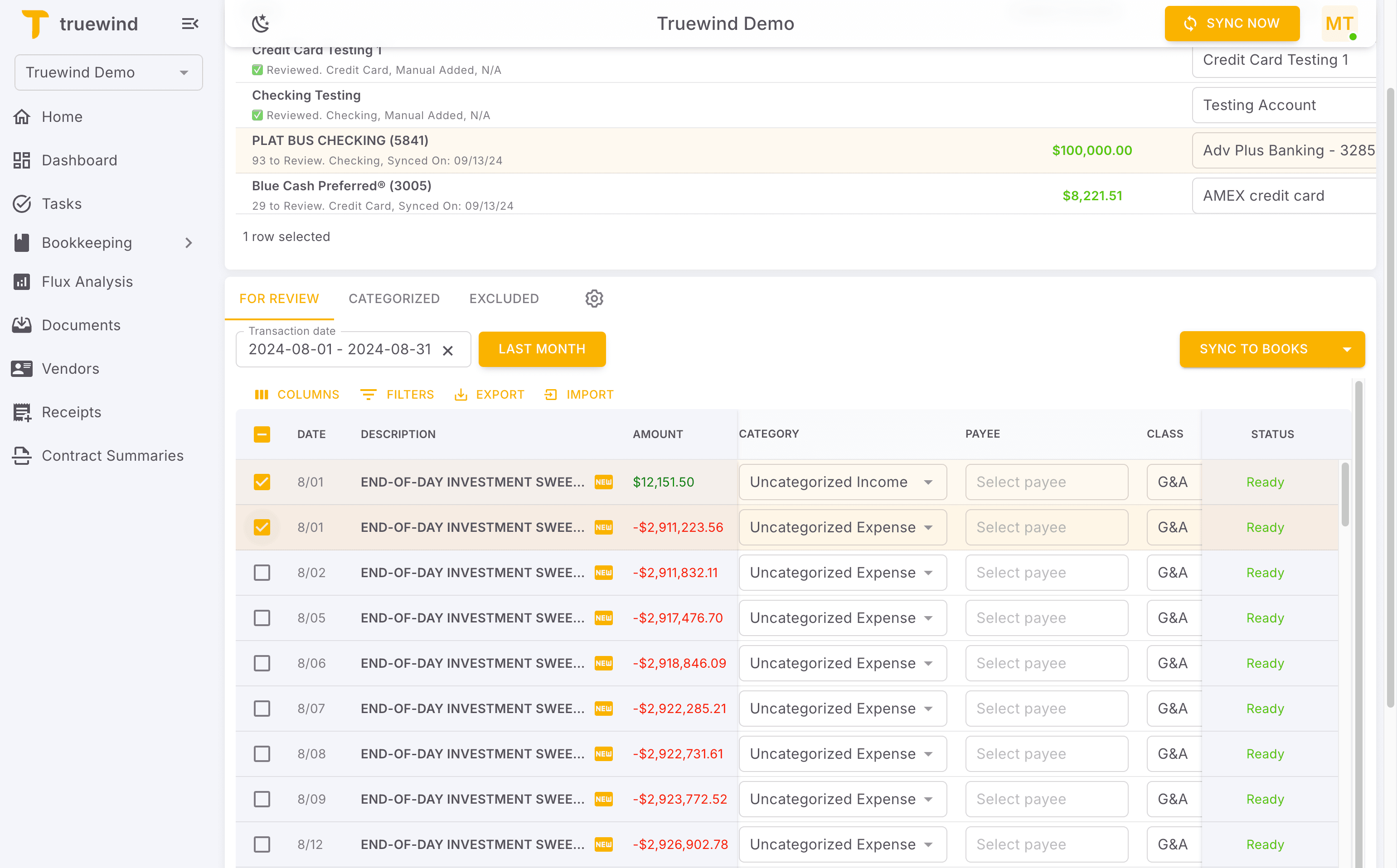 Screenshot showing Check Unselect row