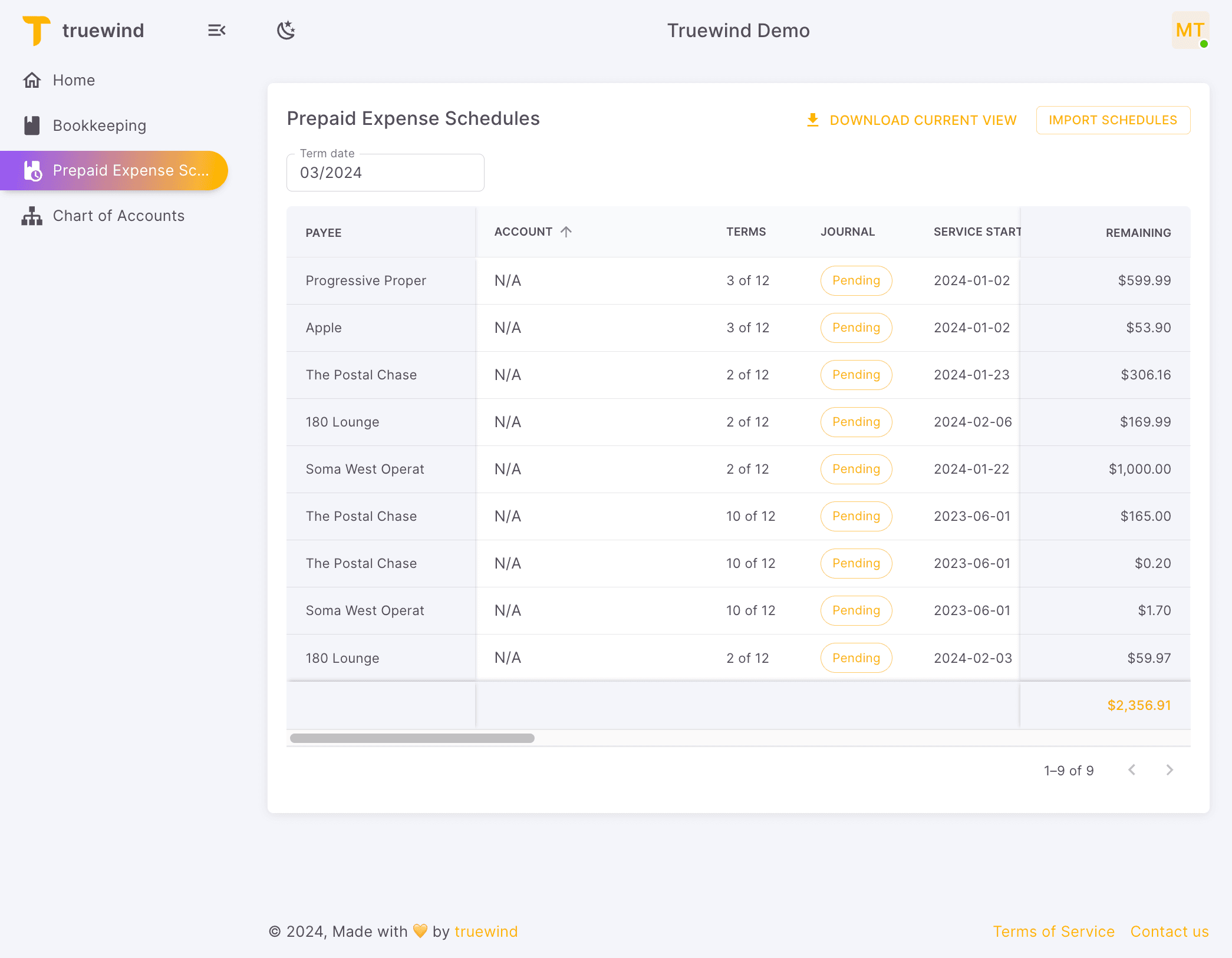 Screenshot showing Open Prepaid Expense Schedules