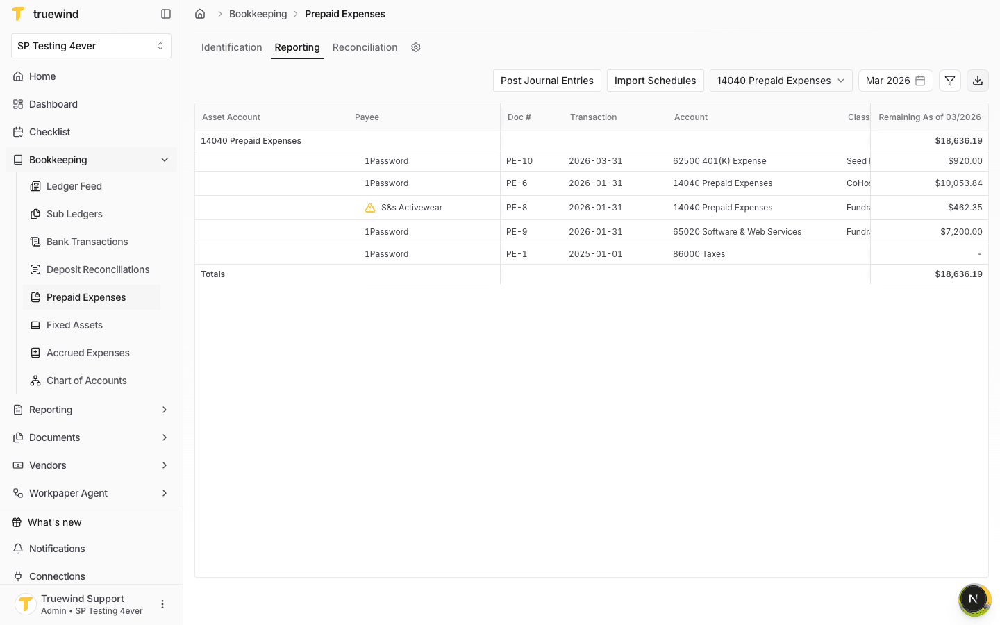 Download icon in the Prepaid Expenses Reporting toolbar