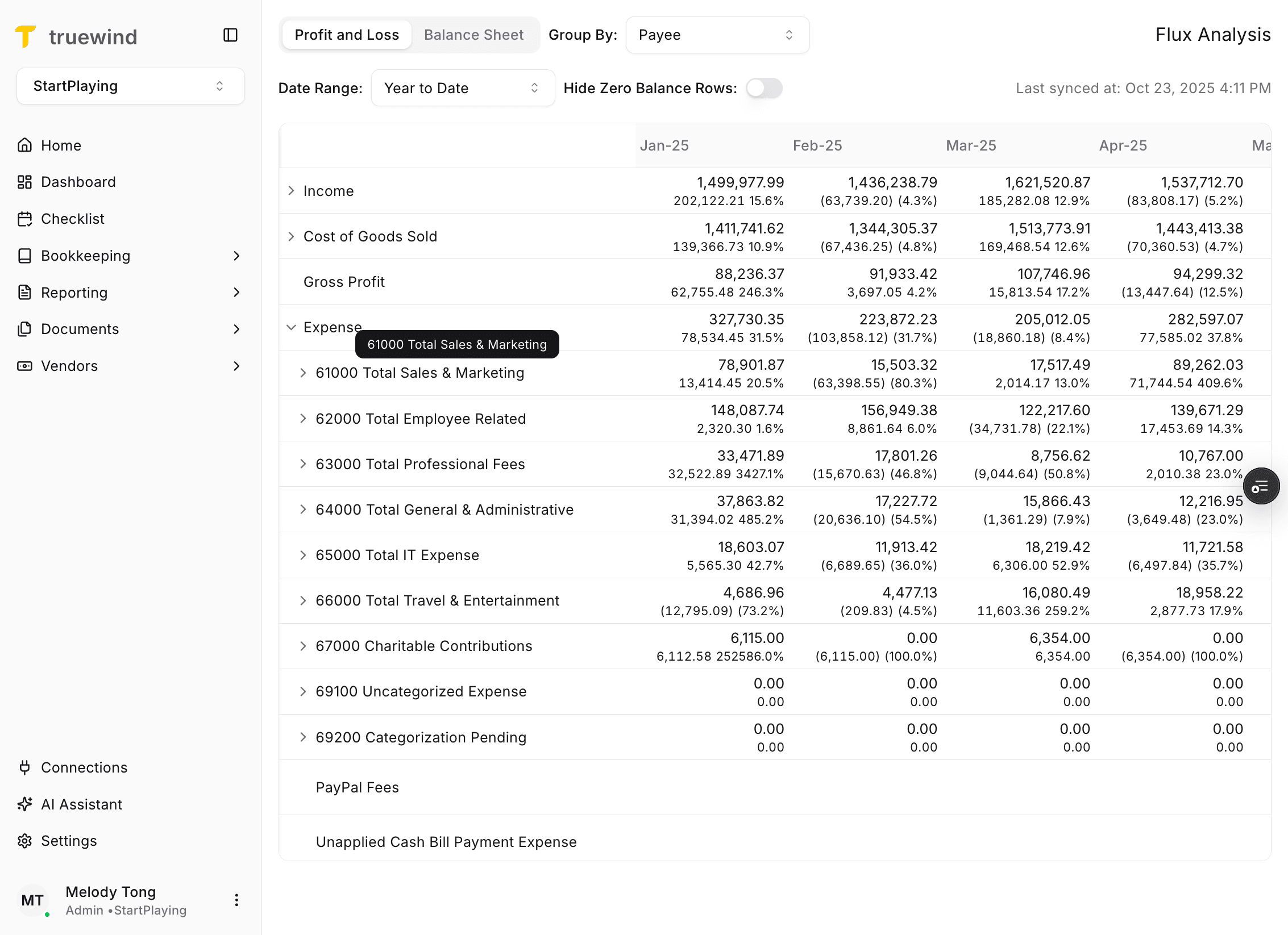 Screenshot showing the second row expansion in Flux Analysis