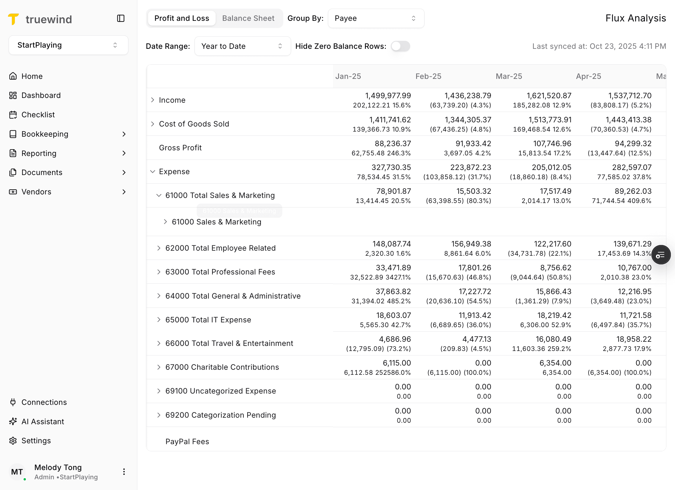Screenshot showing the third row expansion in Flux Analysis