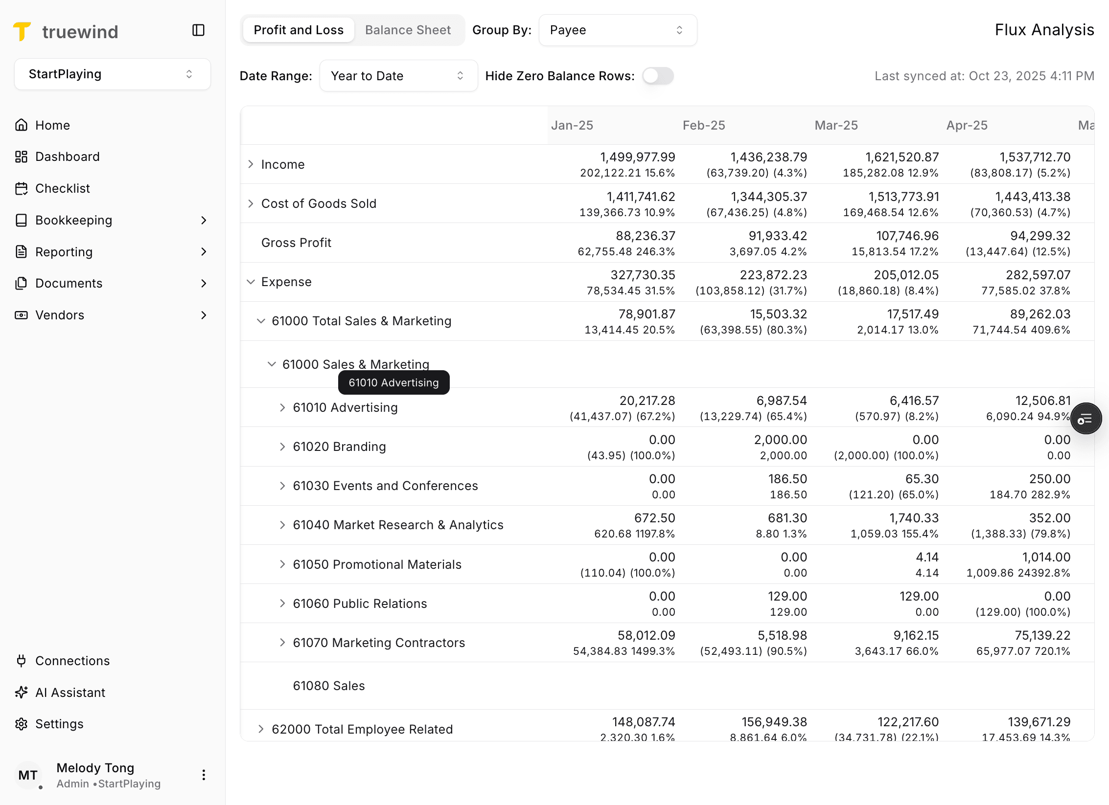 Screenshot showing the fourth row expansion in Flux Analysis