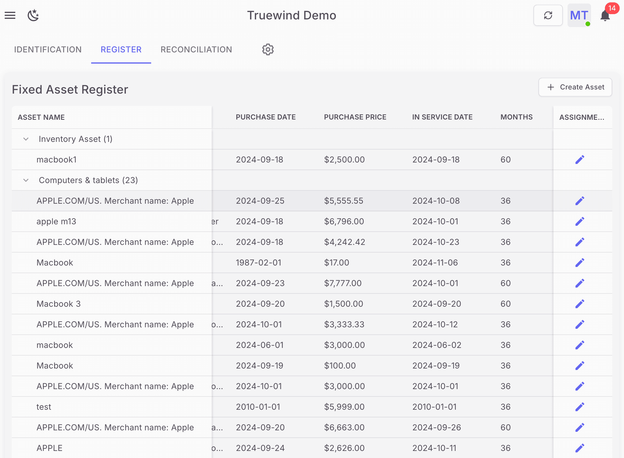 Screenshot showing Select one registered Fixed Asset