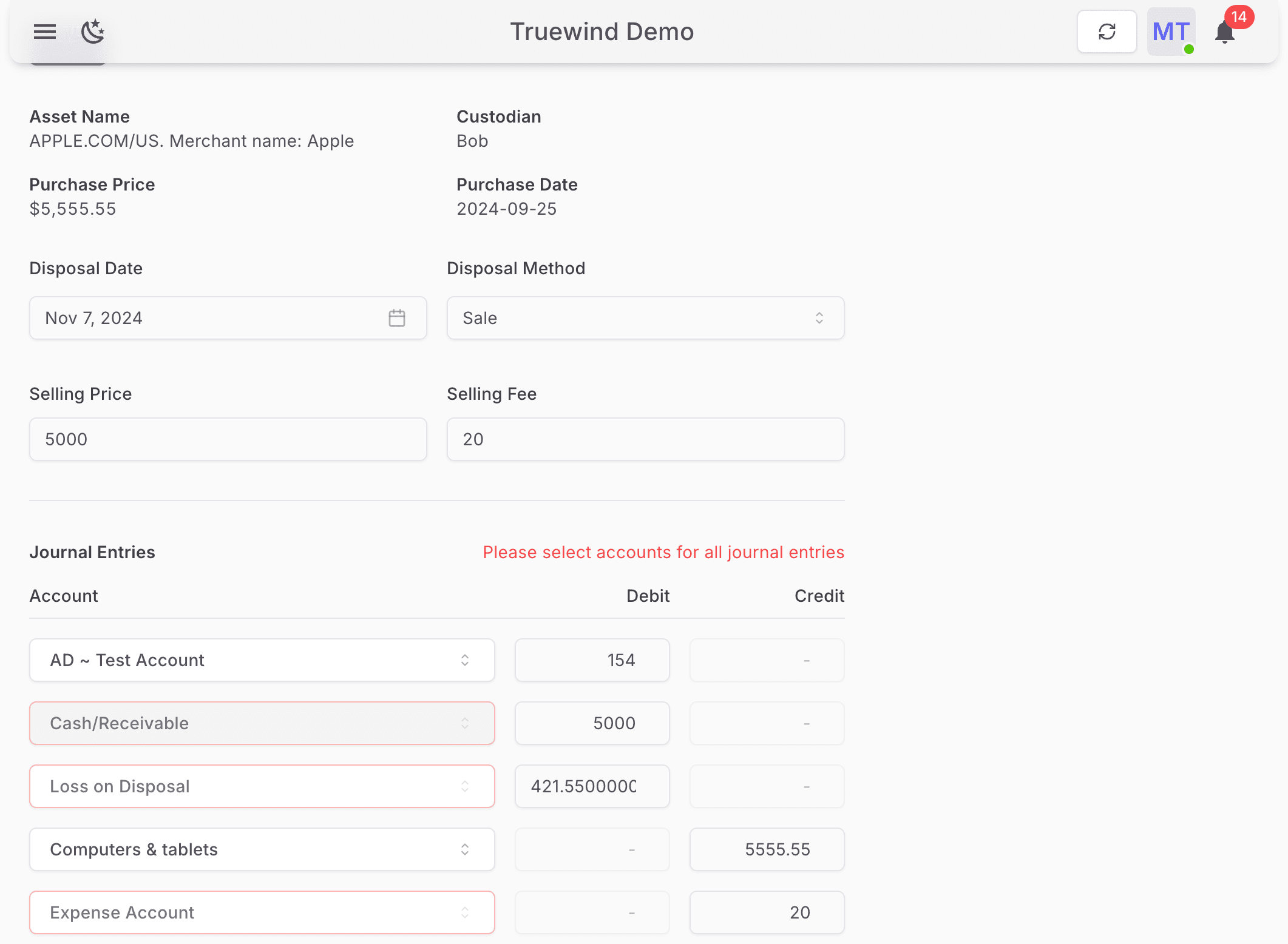 Screenshot showing Select Cash/Receivable