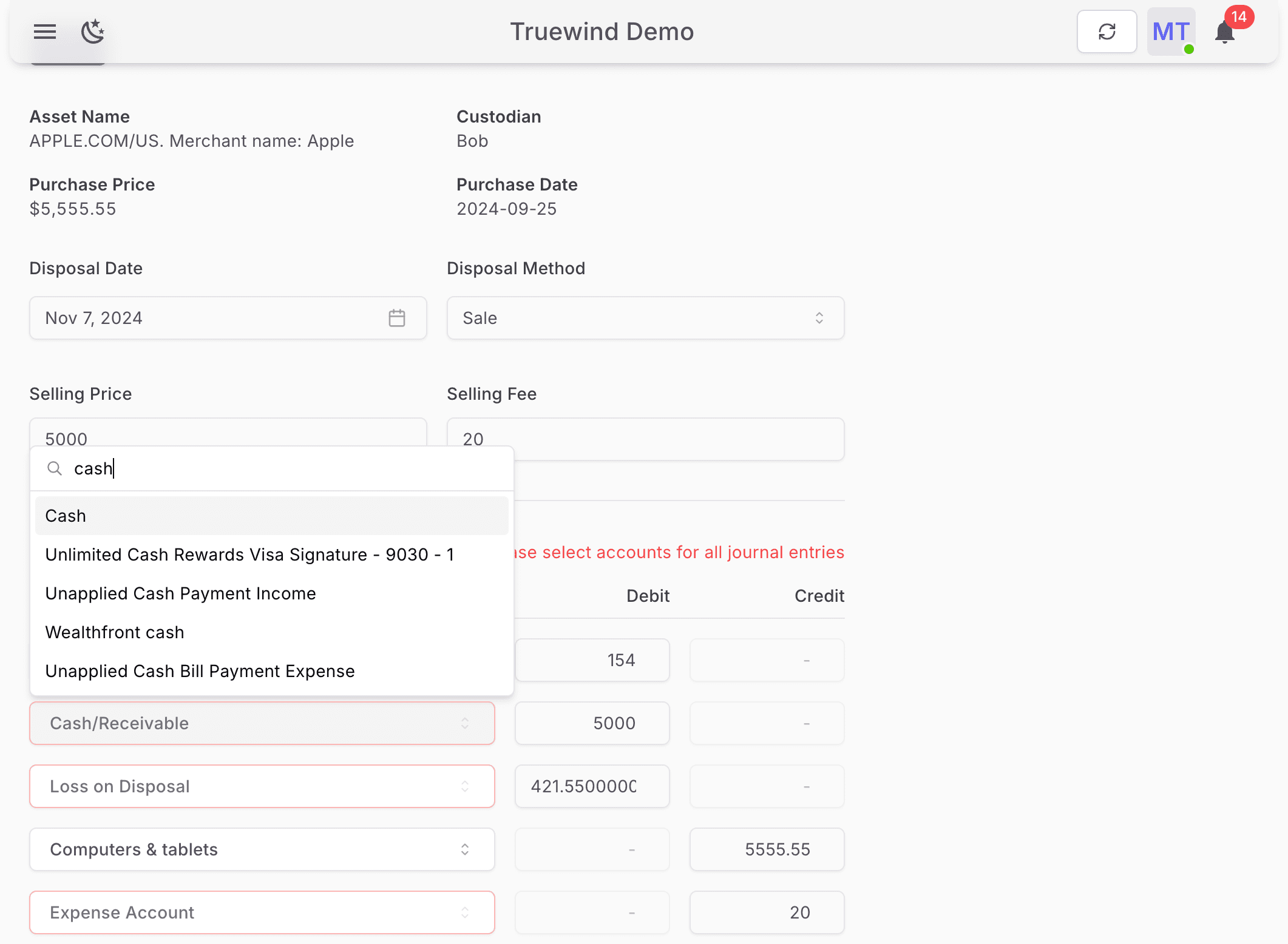 Screenshot showing Enter "cash"
