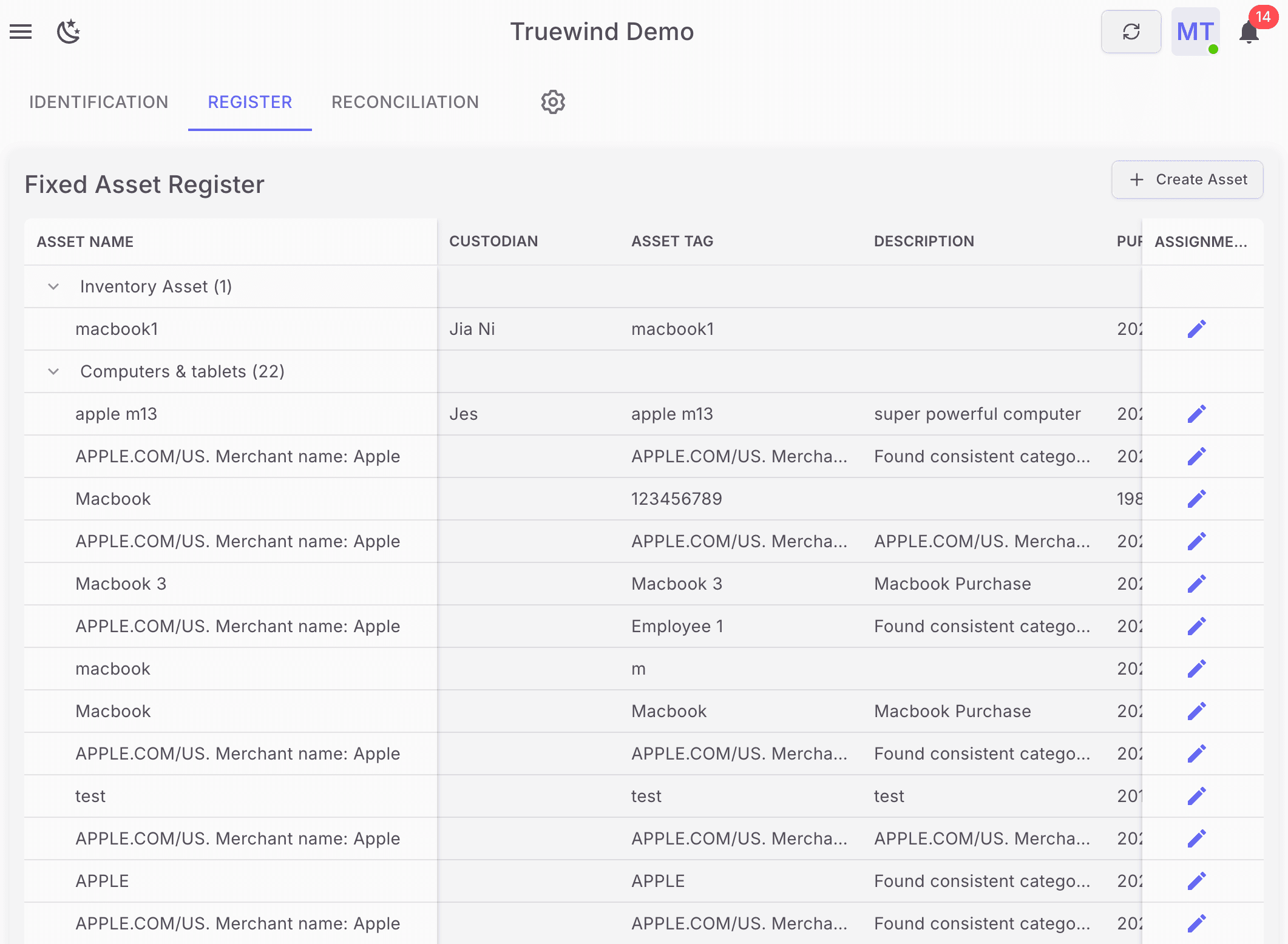 Screenshot showing The disposed Fixed Assets will not be listed under REGISTER