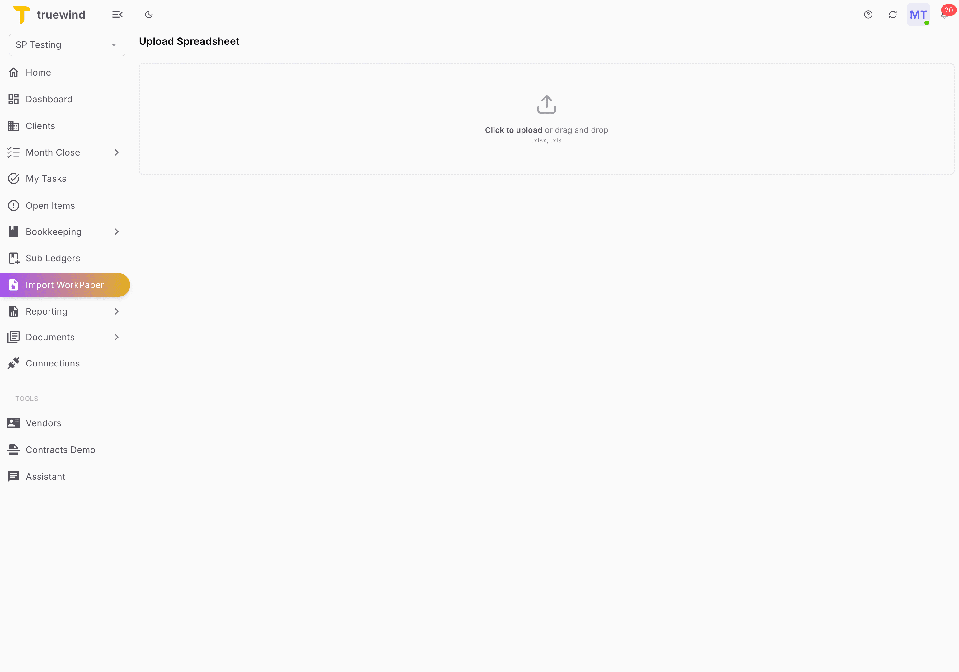 Screenshot showing Select Import WorkPaper