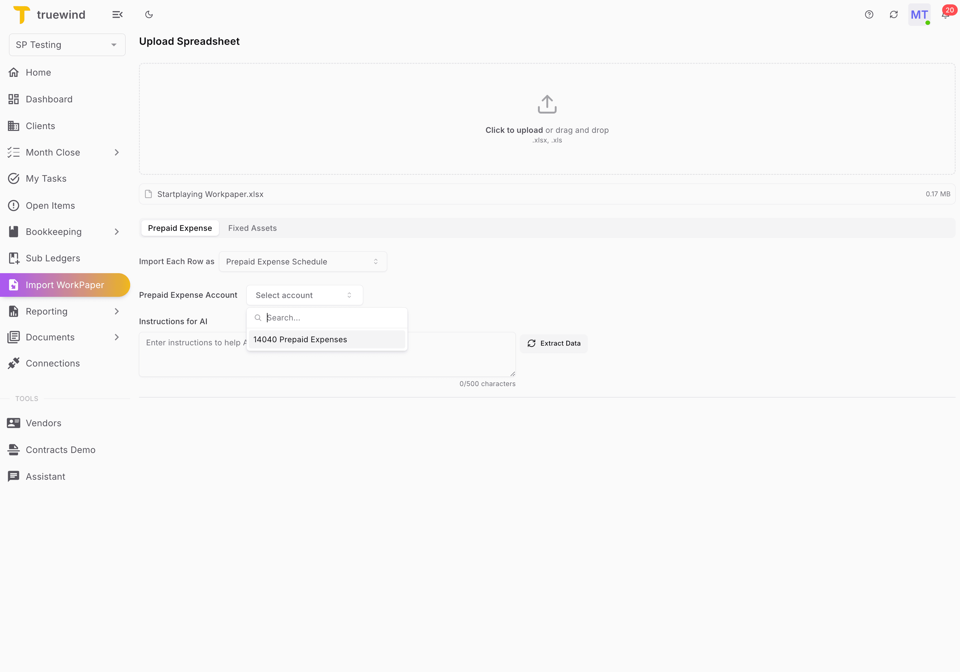 Screenshot showing Select 14040 Prepaid Expenses