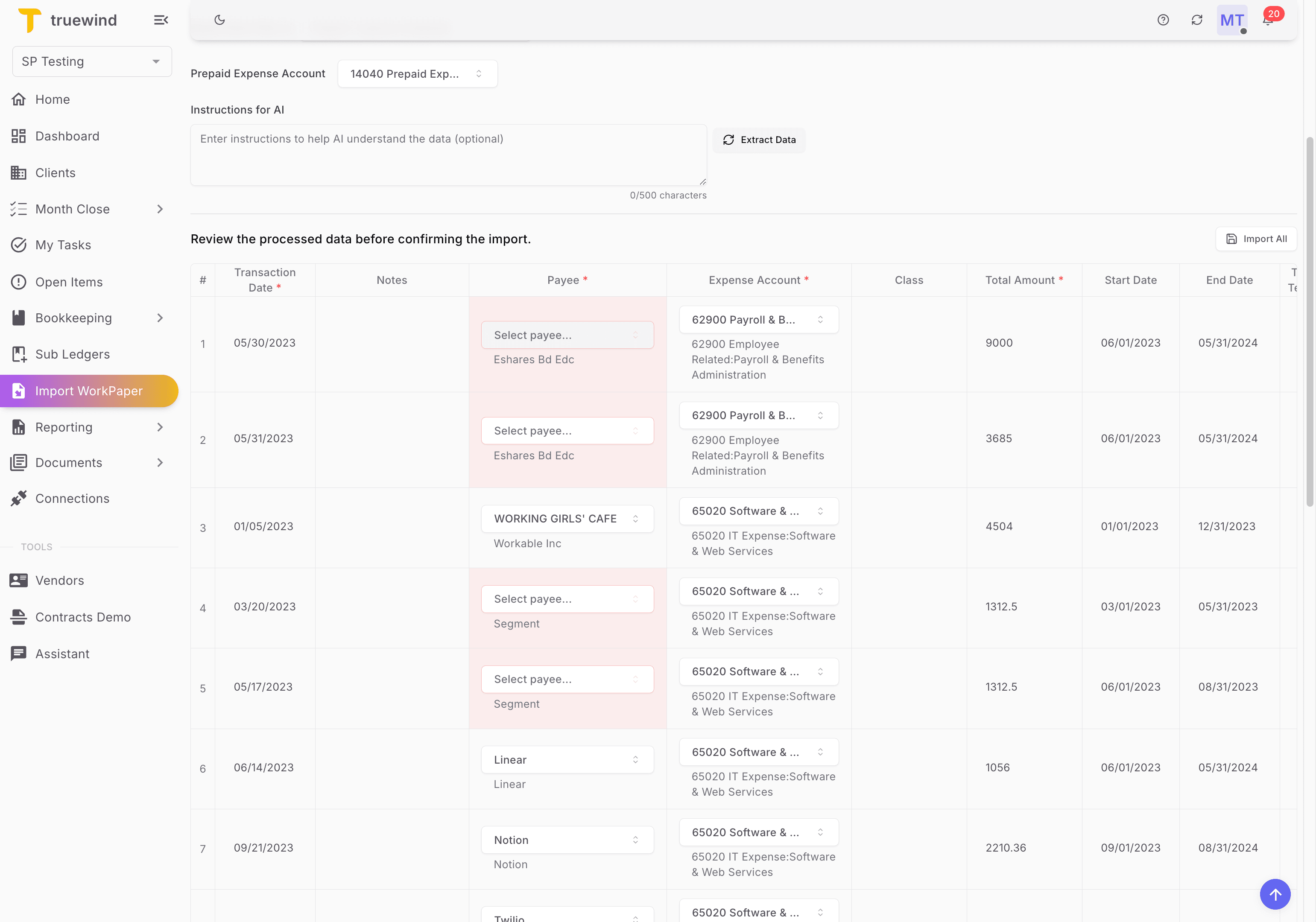 Screenshot showing Review payee mapping