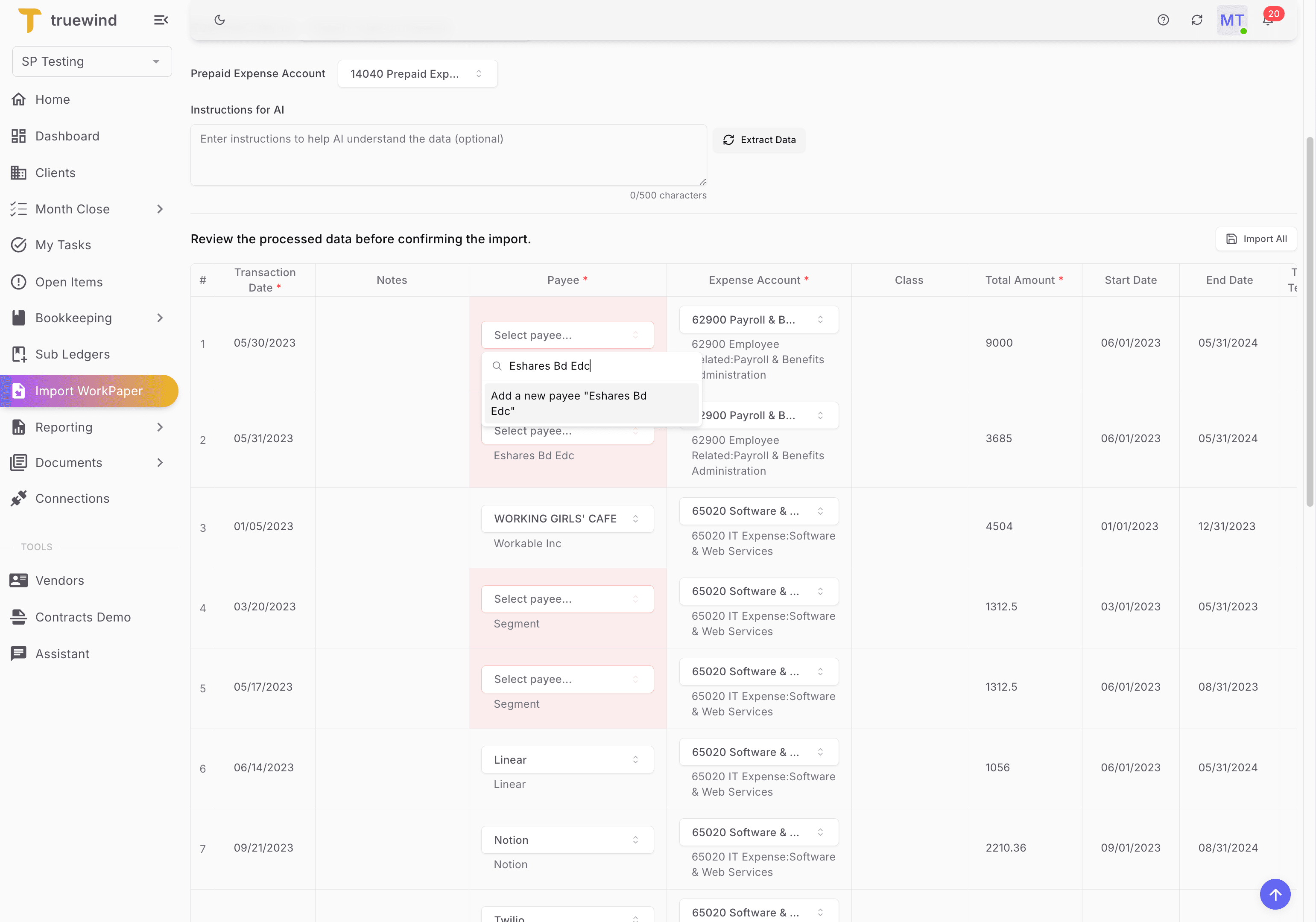 Screenshot showing Select Add a new payee "Eshares Bd Edc"