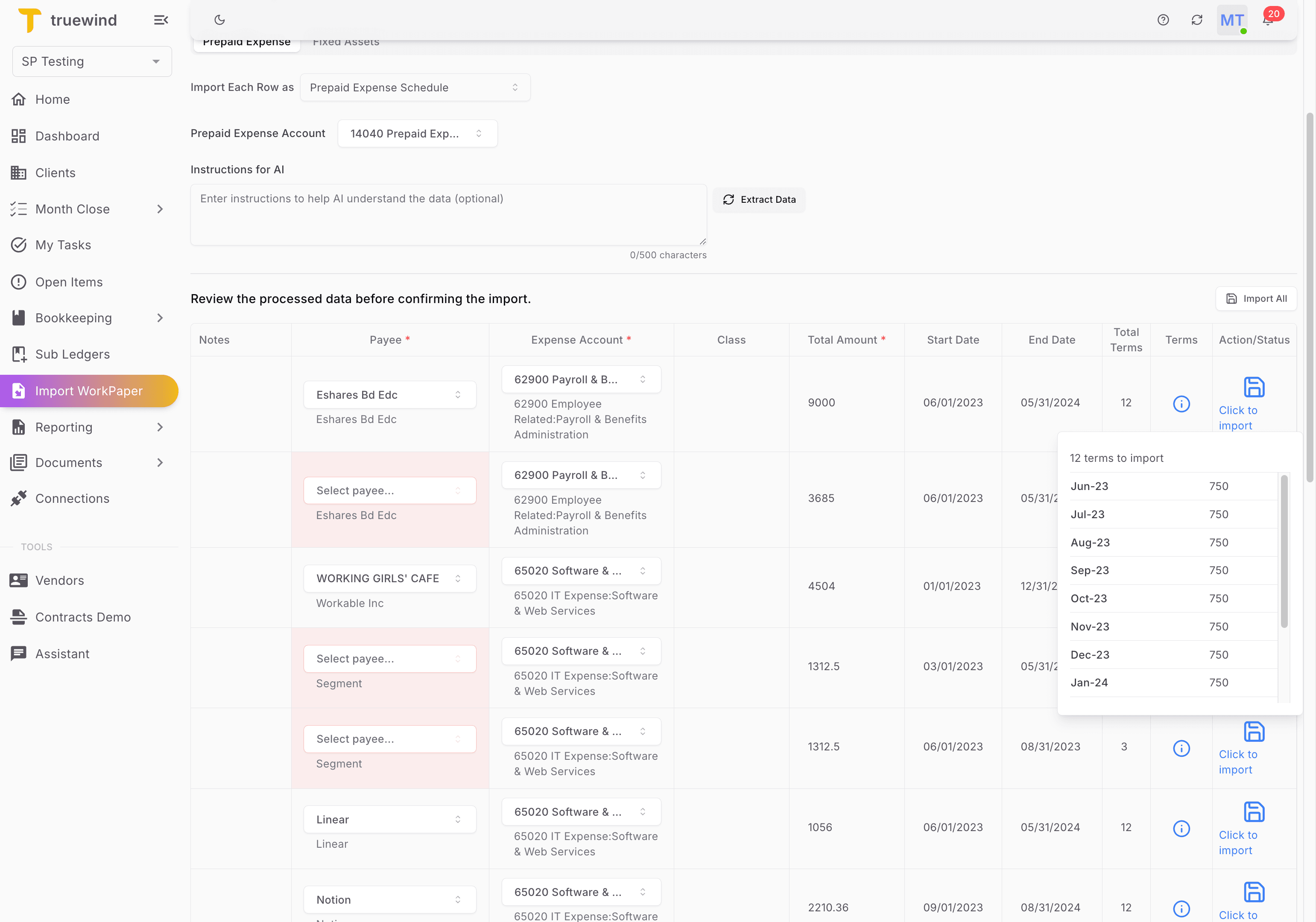 Screenshot showing Under Action/Status, there are three status