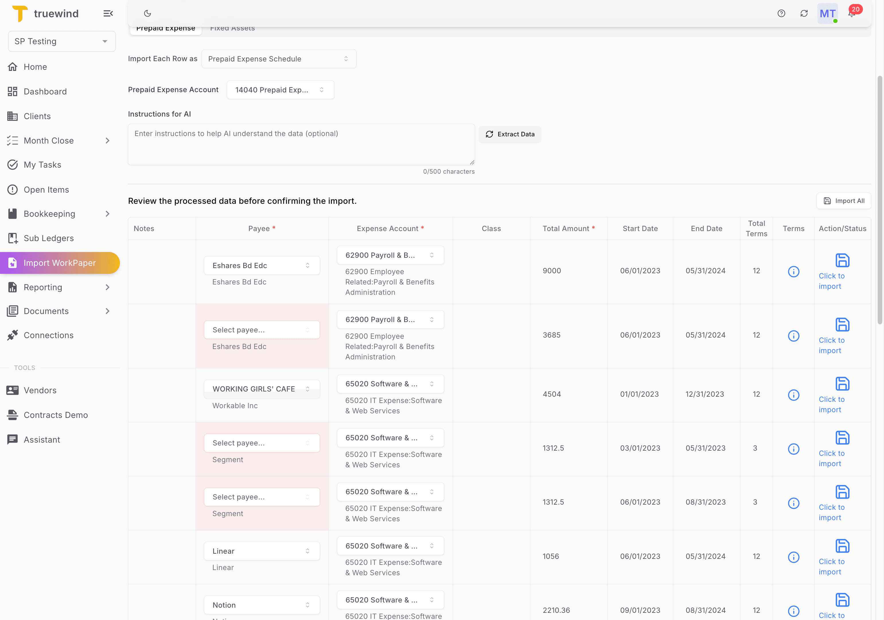 Screenshot showing Select Click to import