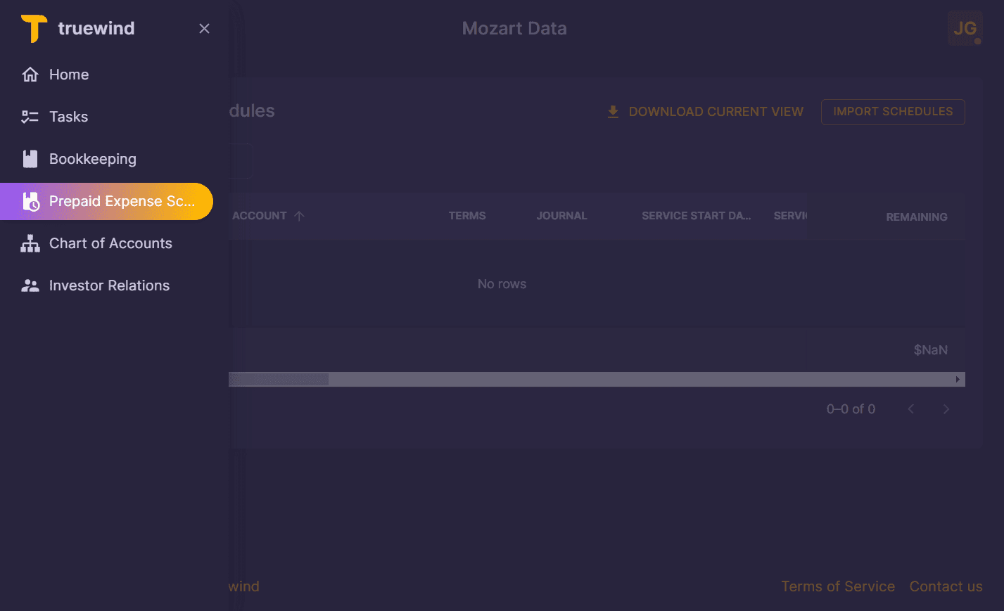 Screenshot showing On the Left Nav Panel, click on Prepaid Expense Schedules