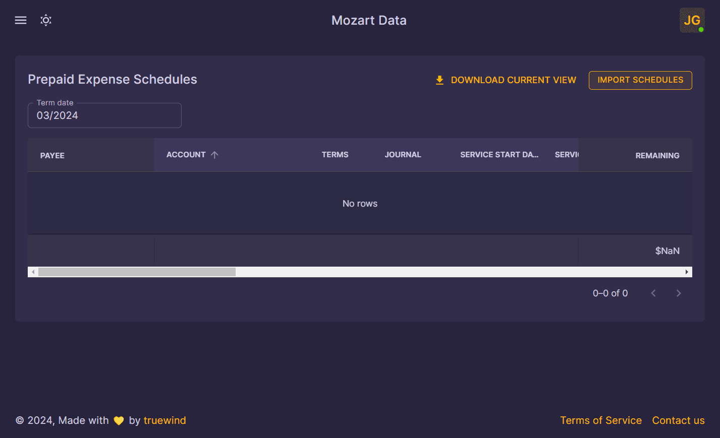 Screenshot showing Open Reporting. Click on IMPORT SCHEDULES