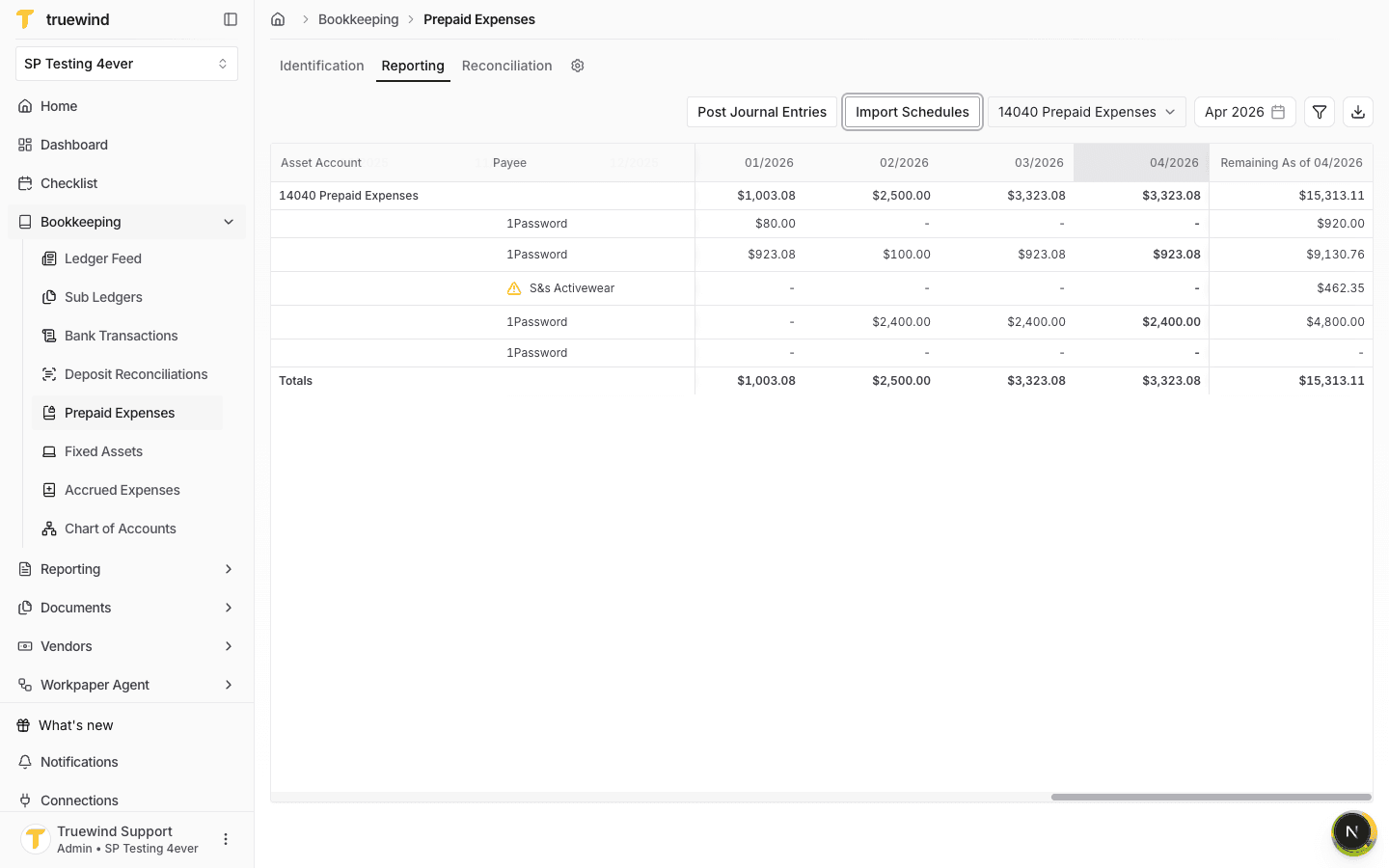 Reporting grid scrolled to monthly amount and remaining balance columns