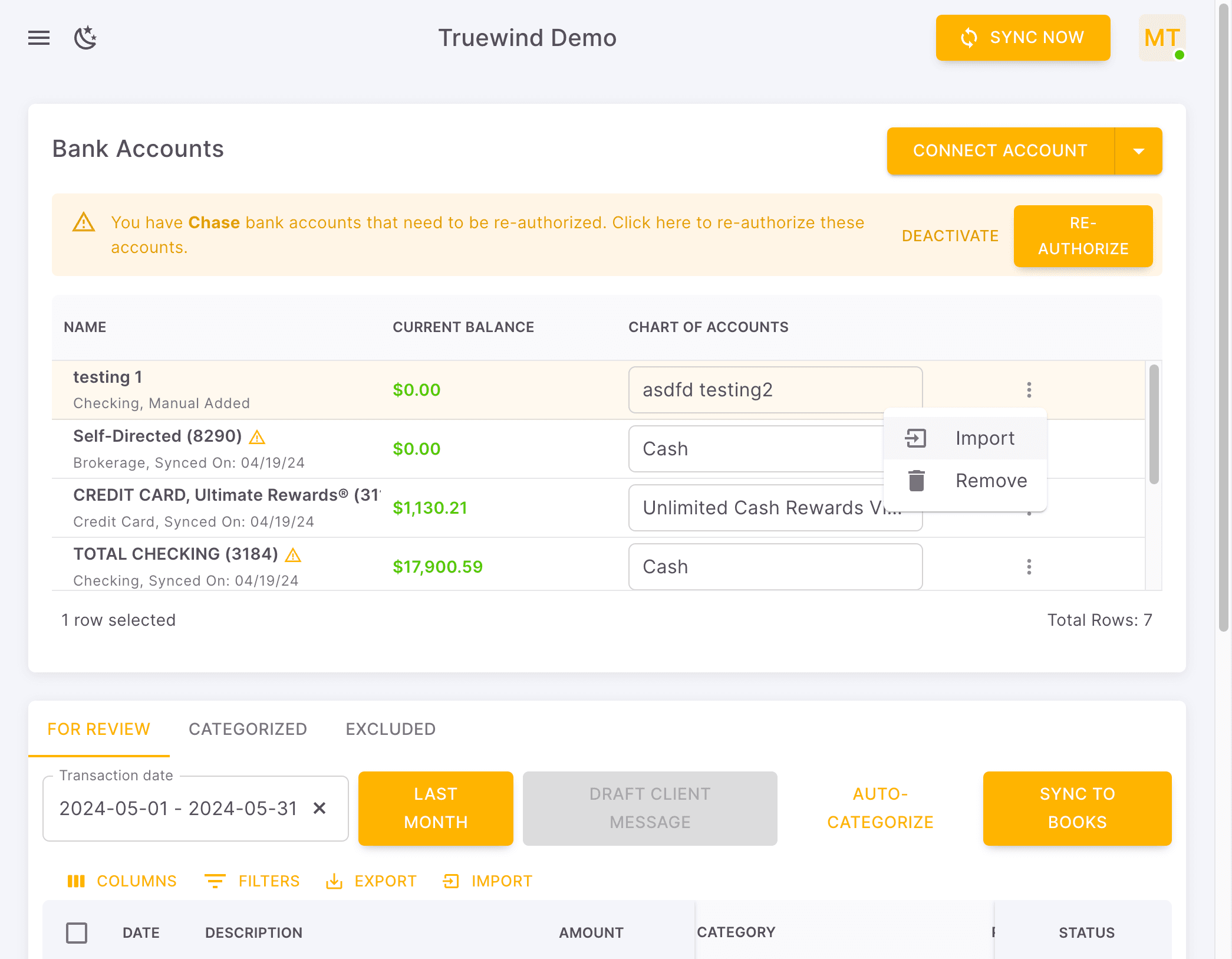 Screenshot showing Click Import