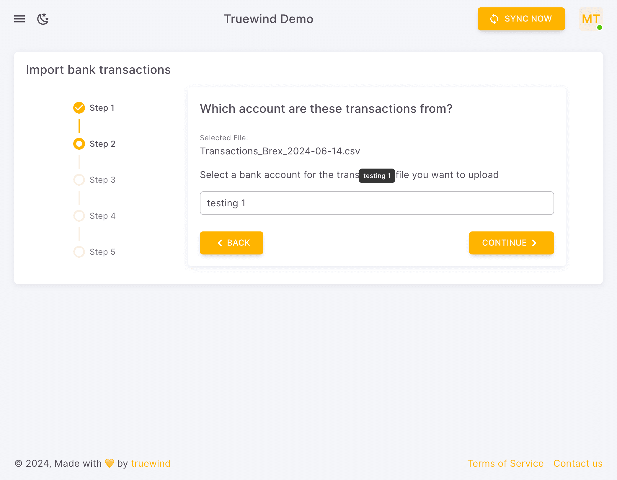 Screenshot showing Click Select Bank Account
