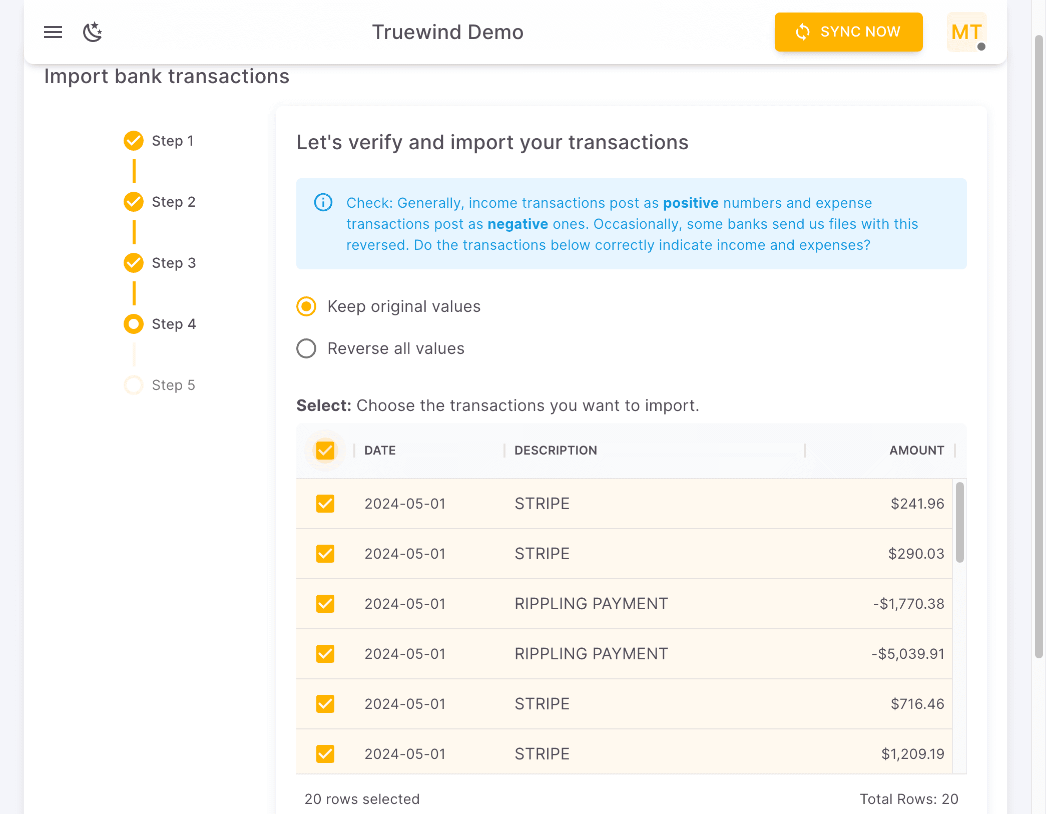 Screenshot showing Select all rows