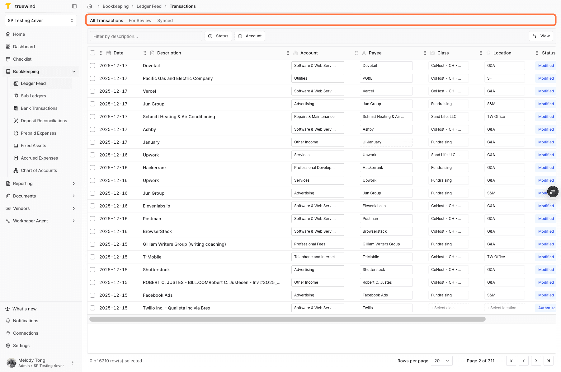 Screenshot showing the All Transactions tab in Ledger Feed.