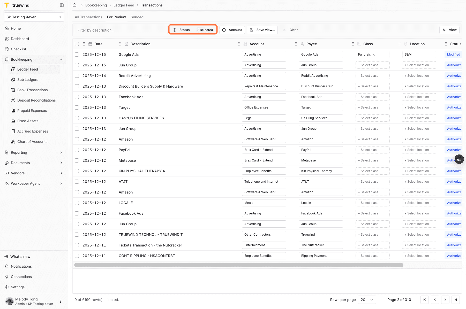 Screenshot showing the For Review tab in Ledger Feed.