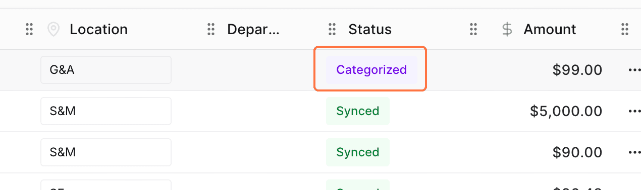 Screenshot showing a categorized transaction status in Ledger Feed.