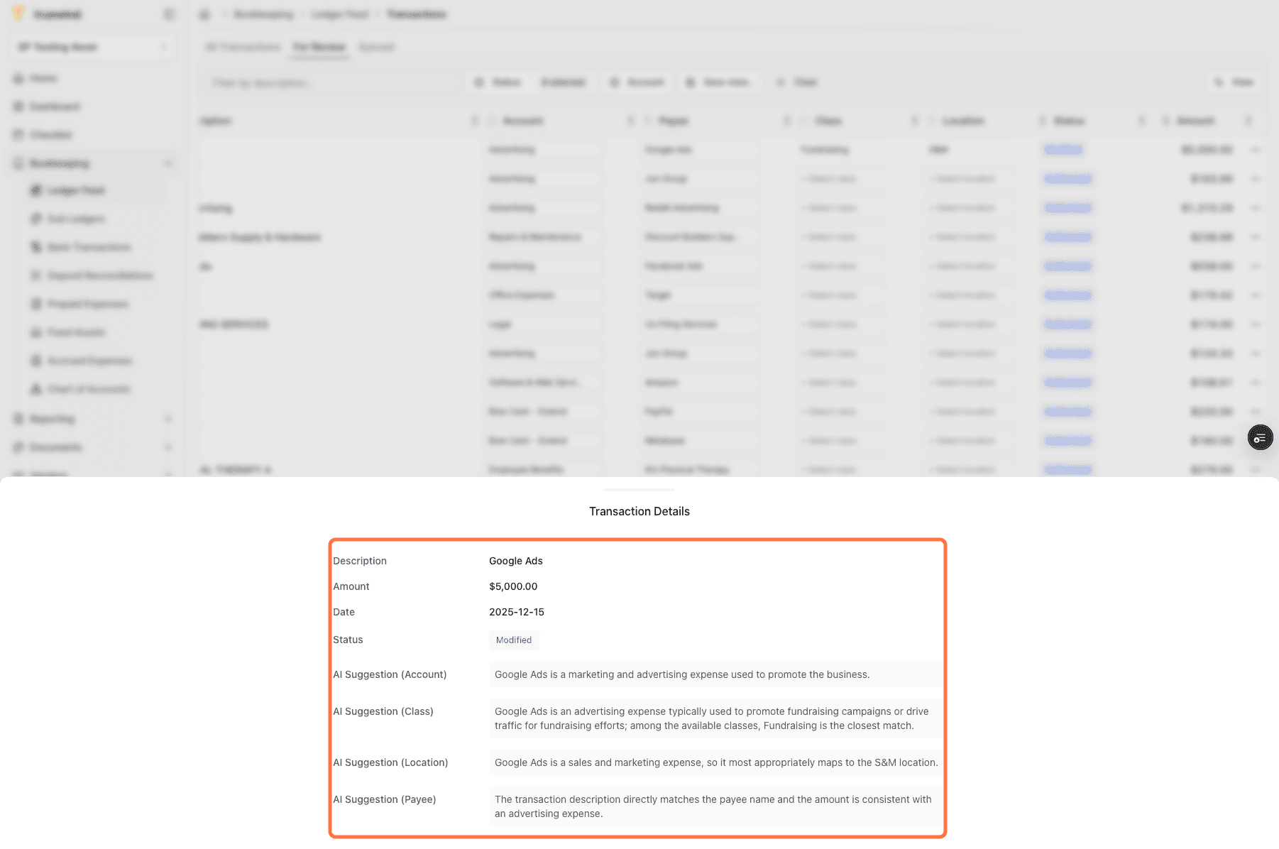 Screenshot showing the transaction description in Ledger Feed.