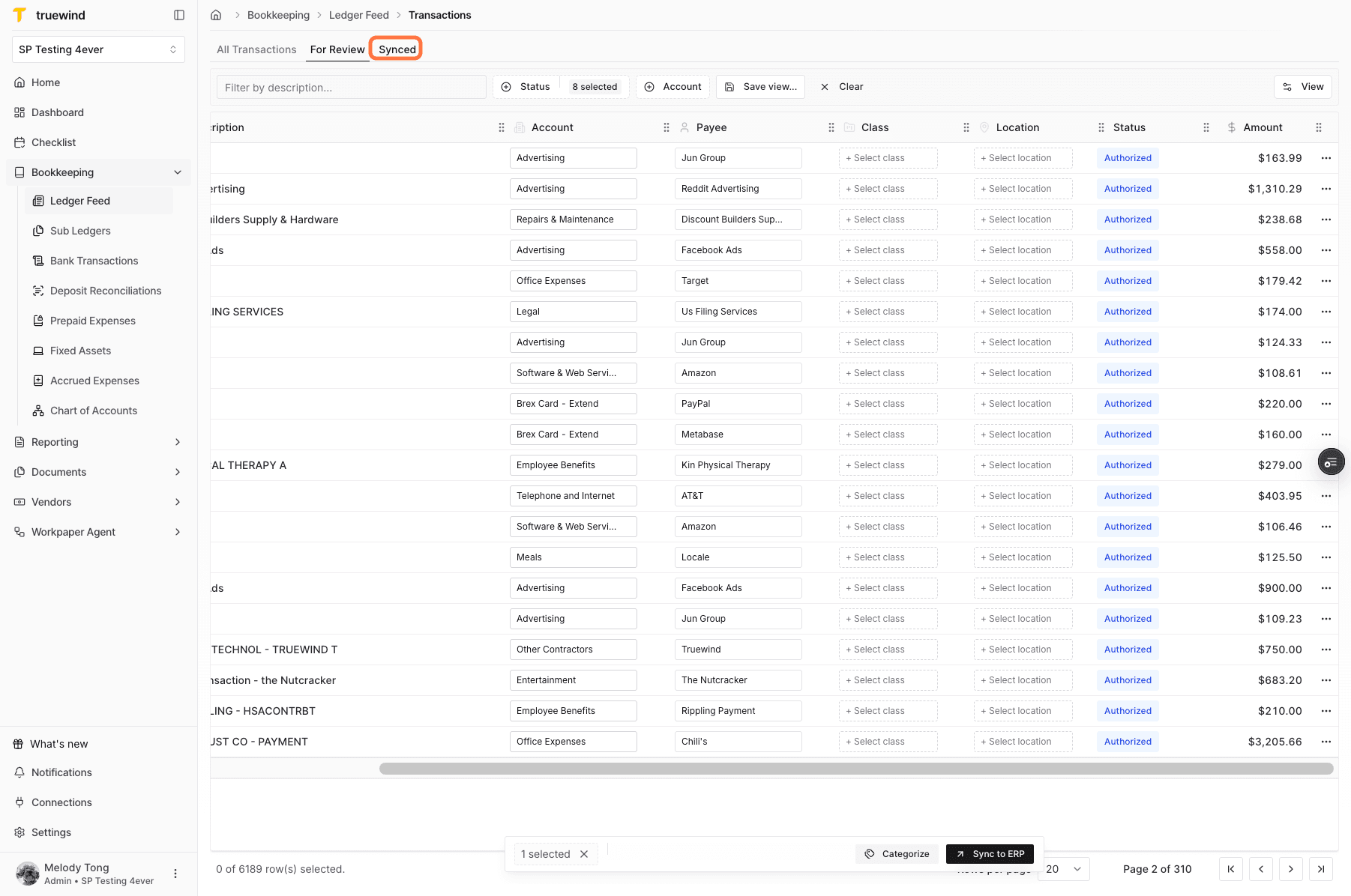 Screenshot showing the Synced tab in Ledger Feed.
