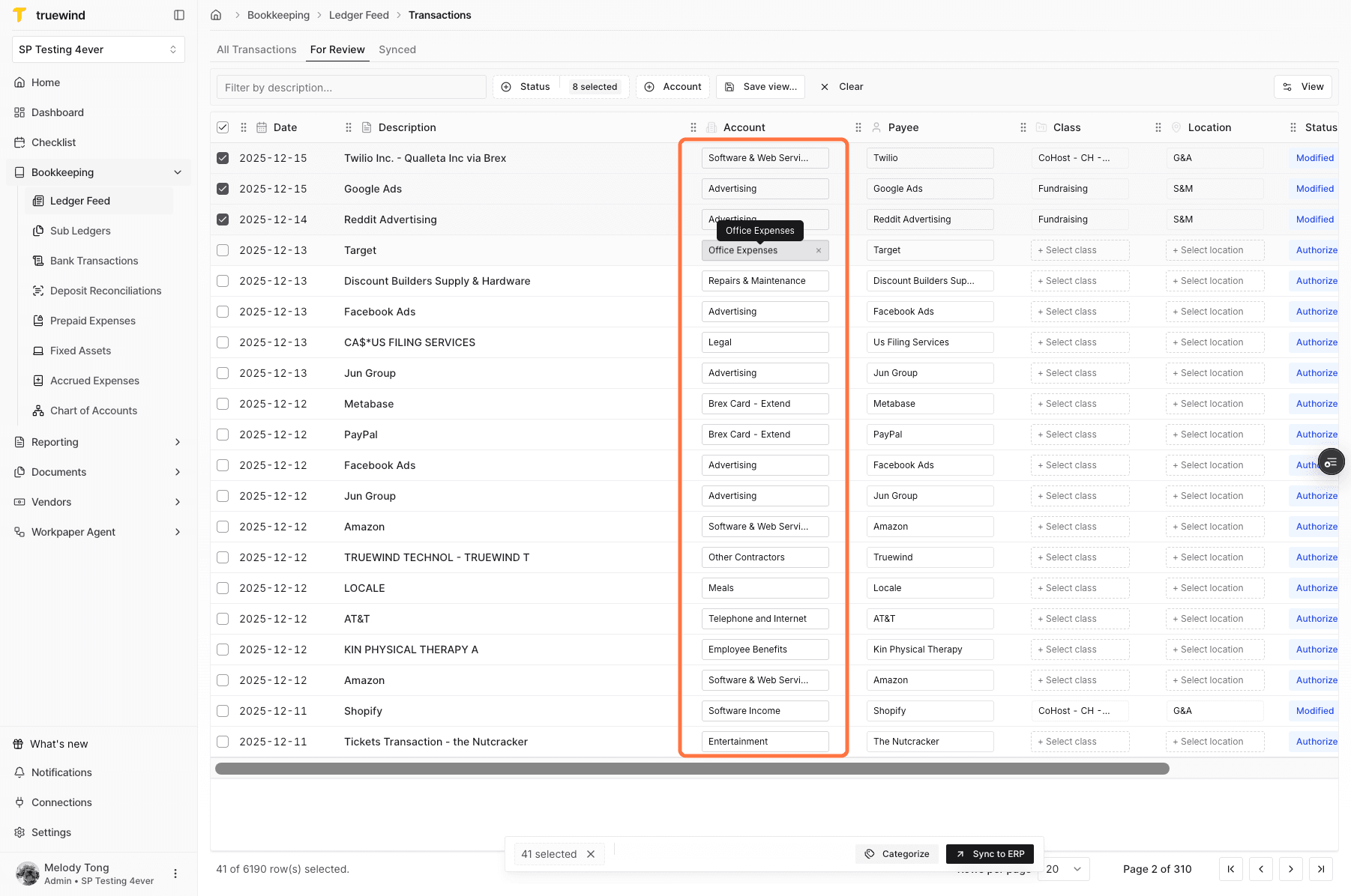 Screenshot showing the Account field selected in Ledger Feed.