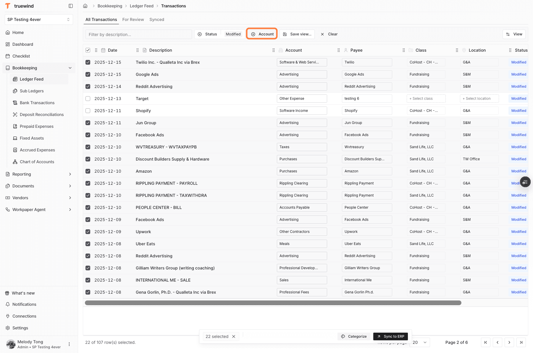 Screenshot showing filters applied before saving a Ledger Feed view.