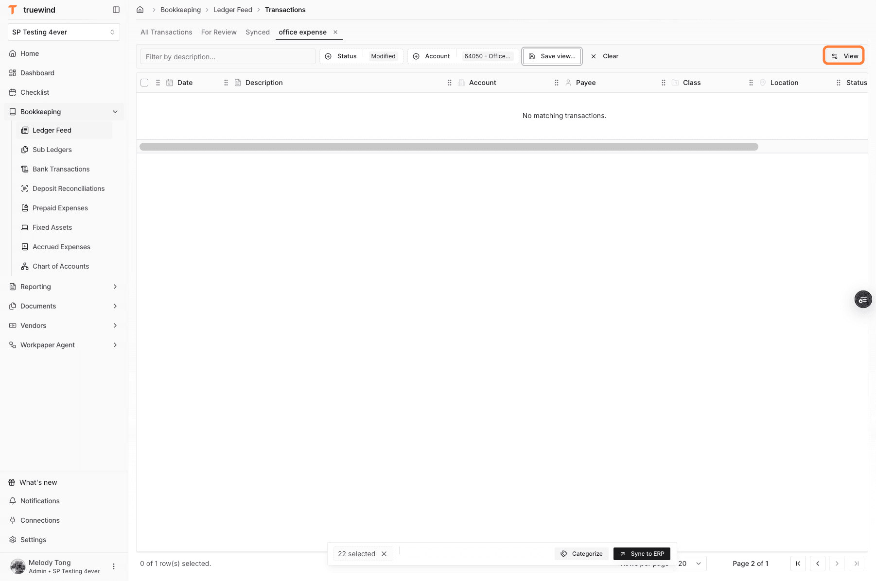 Screenshot showing the View menu in Ledger Feed.