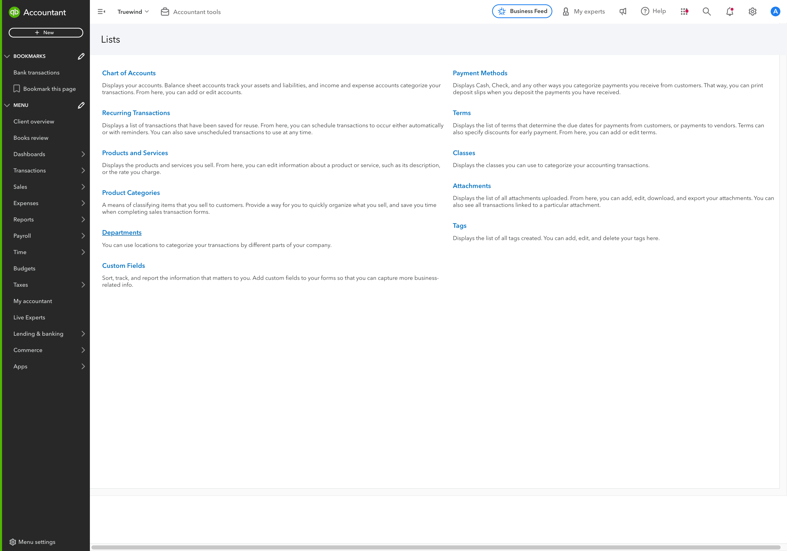 Screenshot showing In QuickBooks, set up Departments