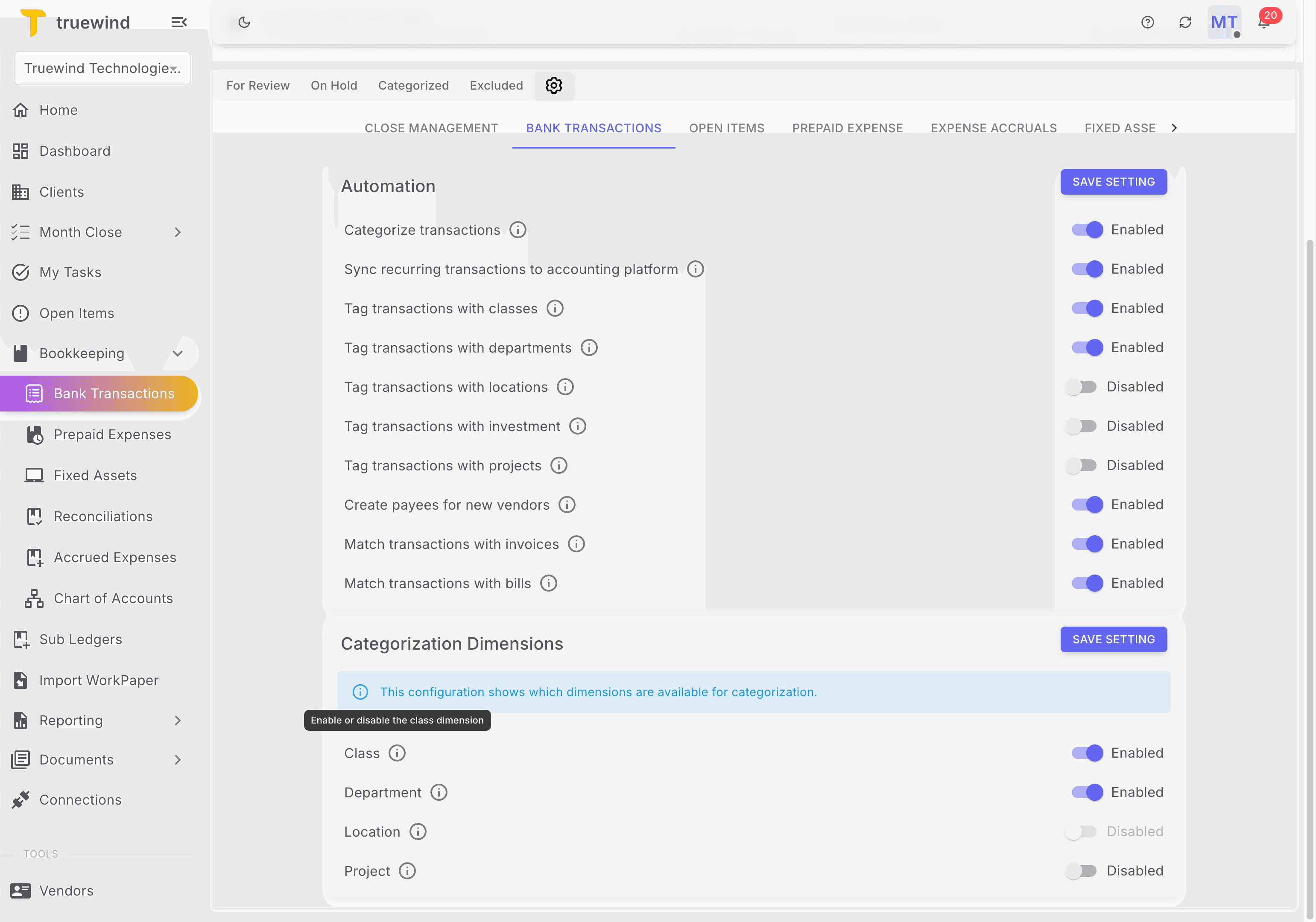 Screenshot showing Click Enable or disable the class dimension