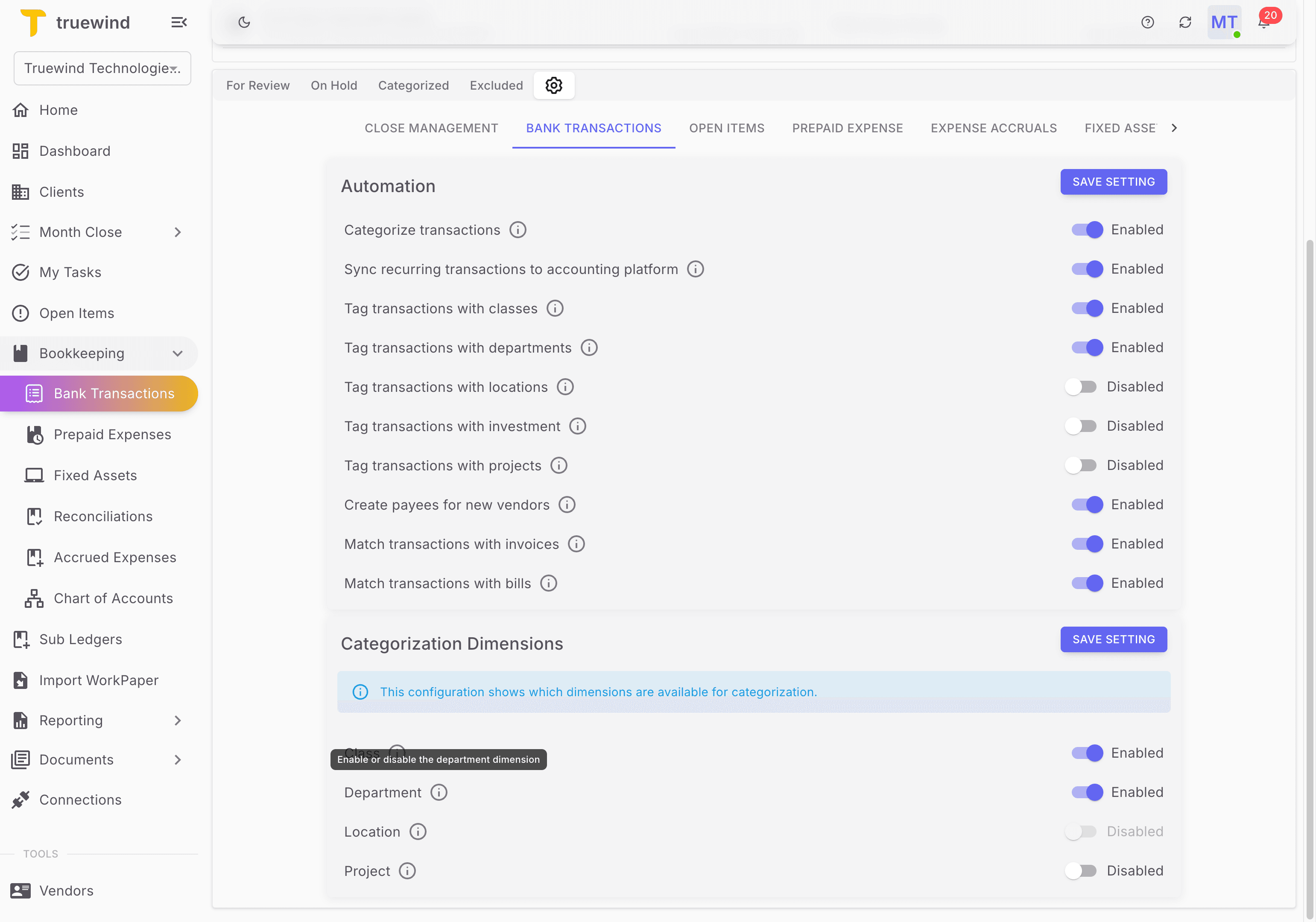 Screenshot showing Click Enable or disable the department dimension