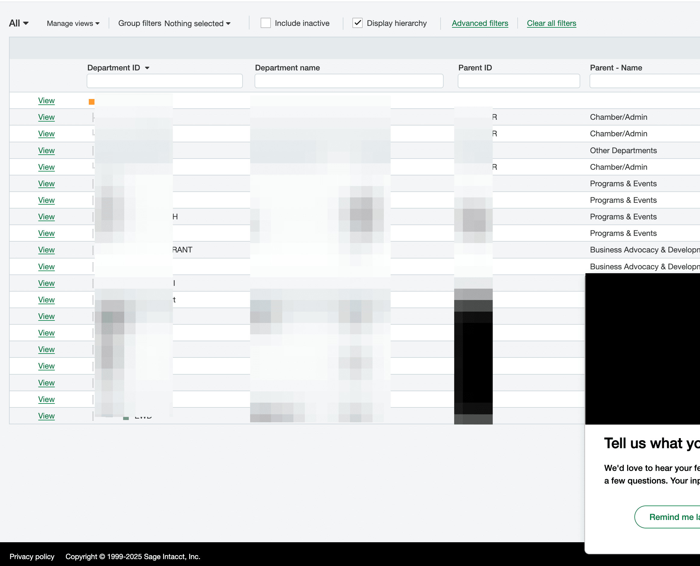 Screenshot showing Click Departments