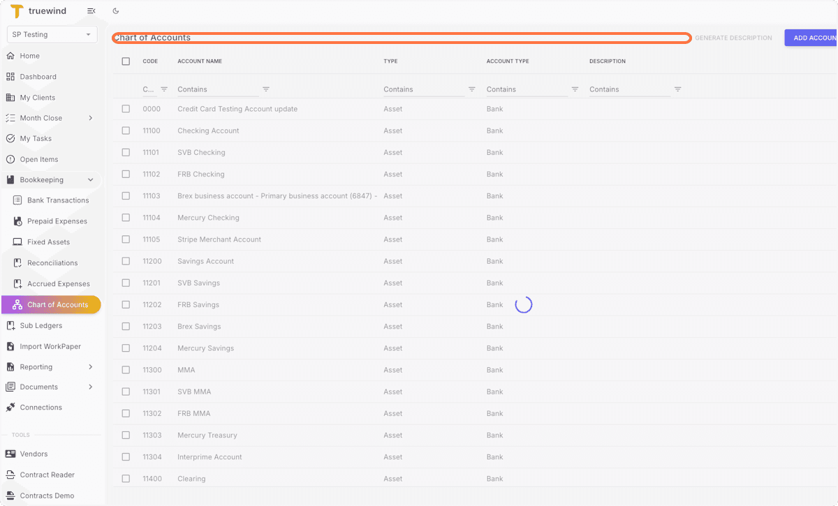 Screenshot showing Click Chart of Accounts