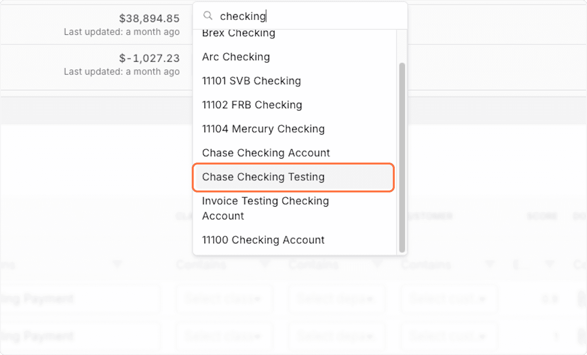 Screenshot showing Click Chase Checking Testing