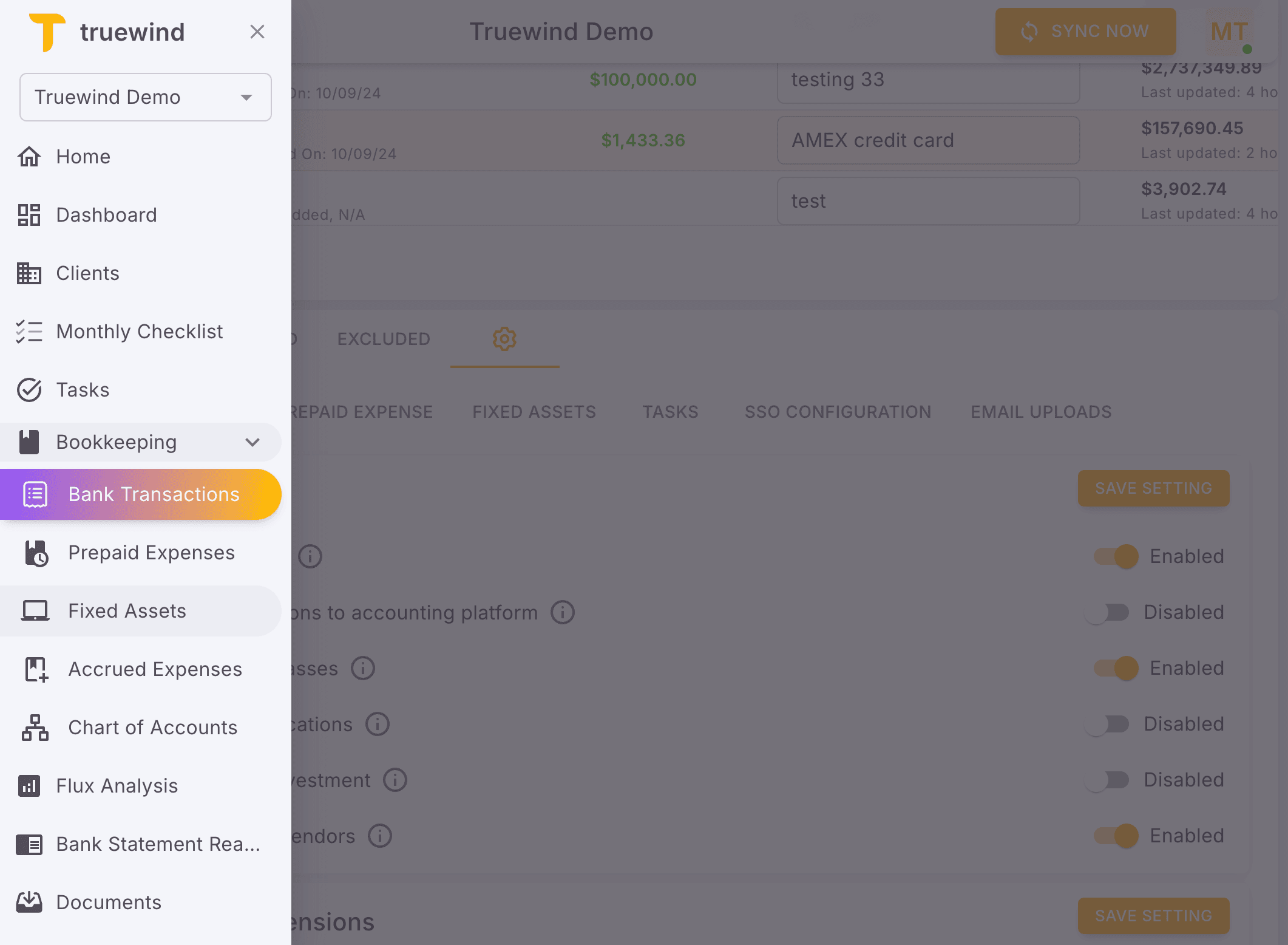 Screenshot showing Select Fixed Assets on the side menu