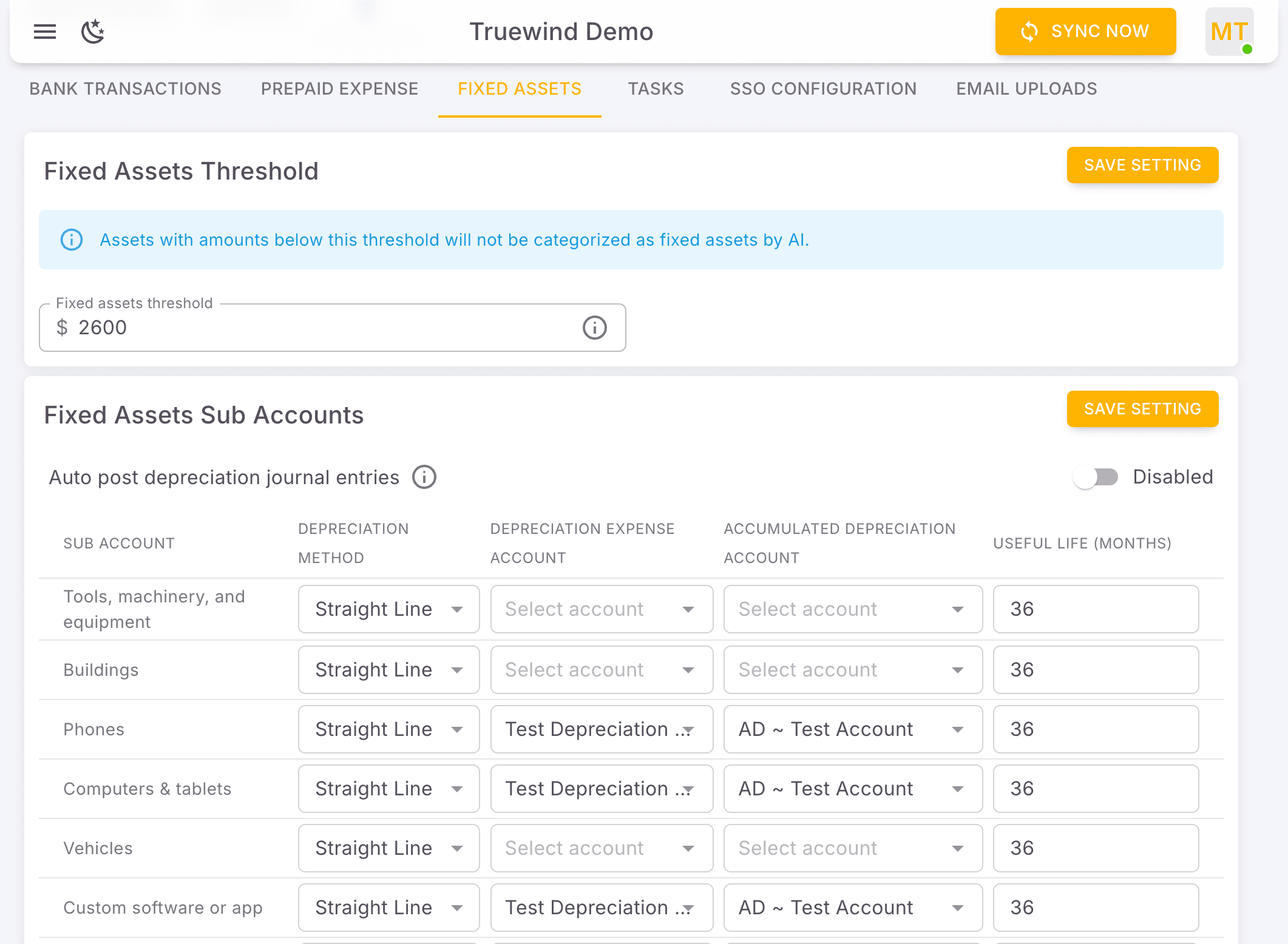 Screenshot showing Review the Fixed Assets threshold